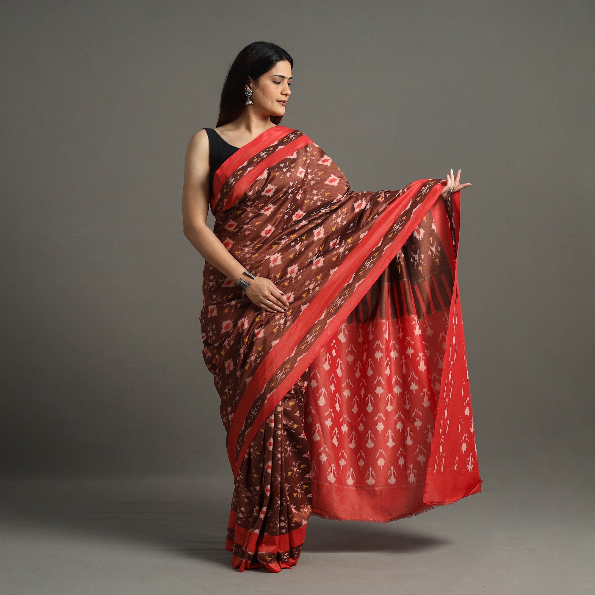 SOUTH KARGHA Brown - Mercerised Cotton Pochampally Ikat Saree 02 - view 2
