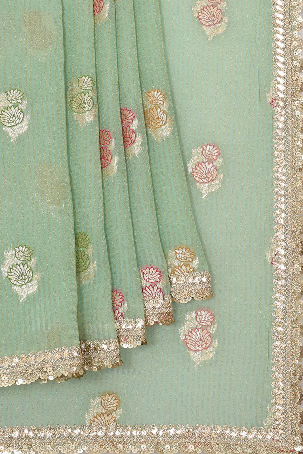 Kalanjali Glass Tissue Light Pista Green Saree