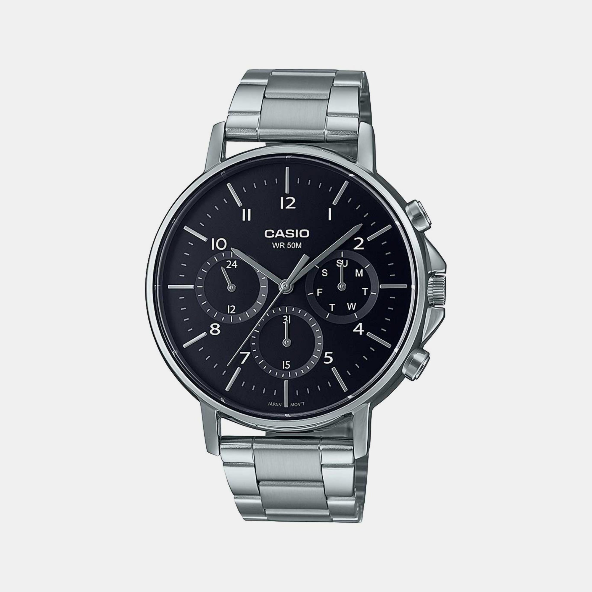 Casio Enticer Men Quartz Black Dial Chronograph Stainless Steel Watch A1845
