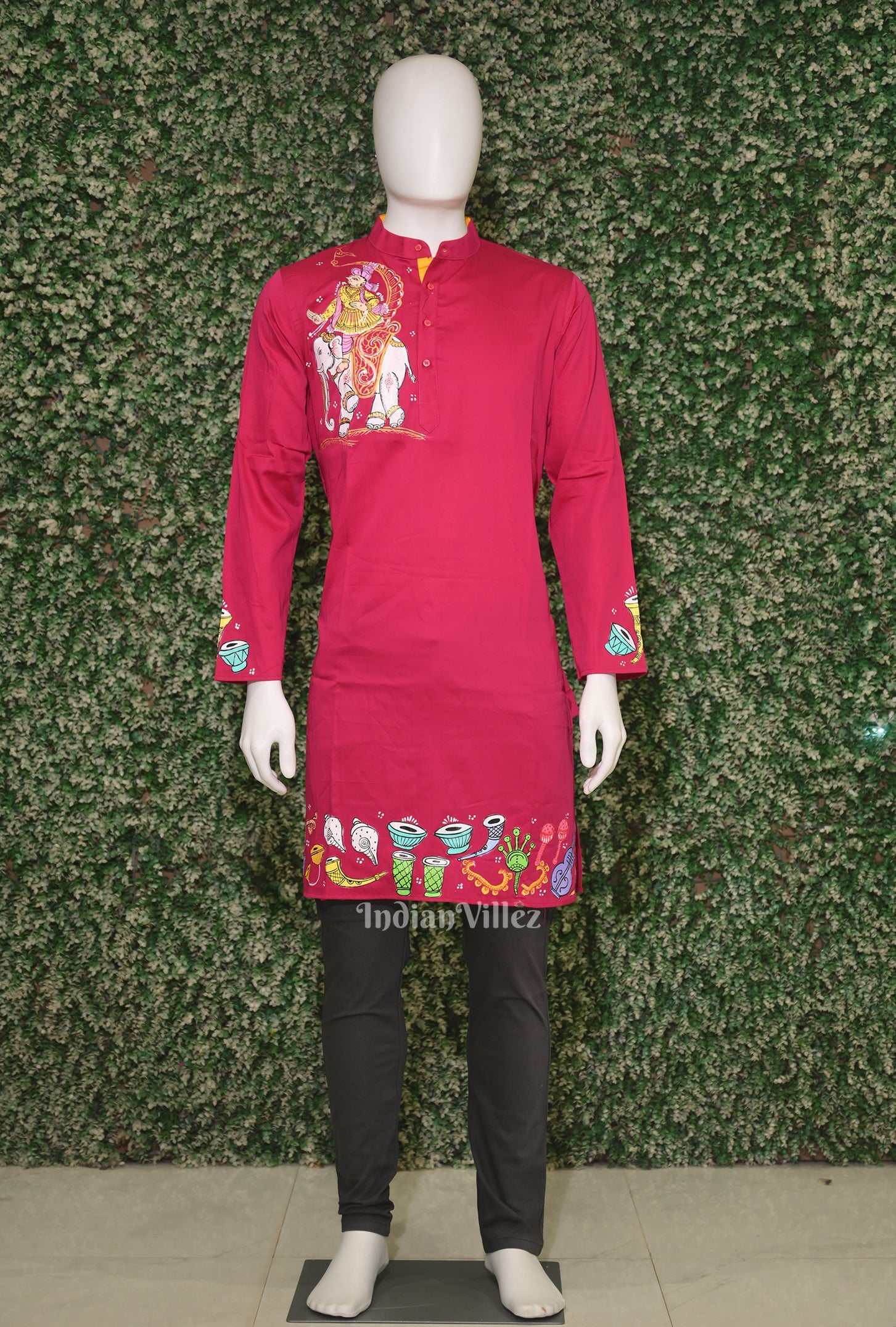 IndianVillèz Rani Pink Hand-Painted Pattachitra Kurta