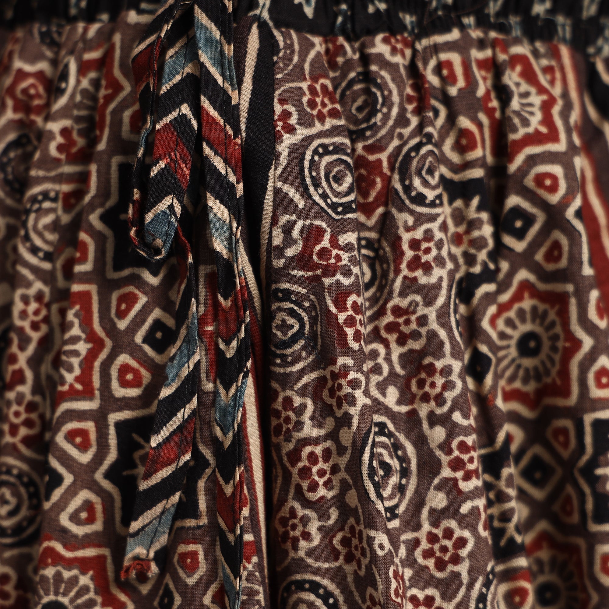 NOORI BAZAR Brown - Ajrakh Block Printed 24 Kali Patchwork Cotton Long Skirt - view 4