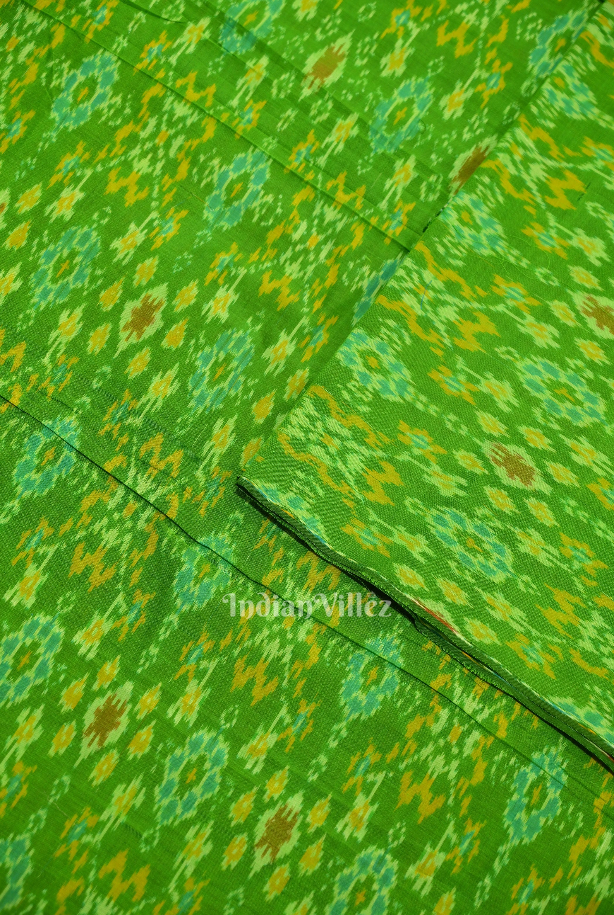 IndianVillèz Exclusive Green Pochampally Ikat Silk & Cotton (Sico) Fabric - view 2