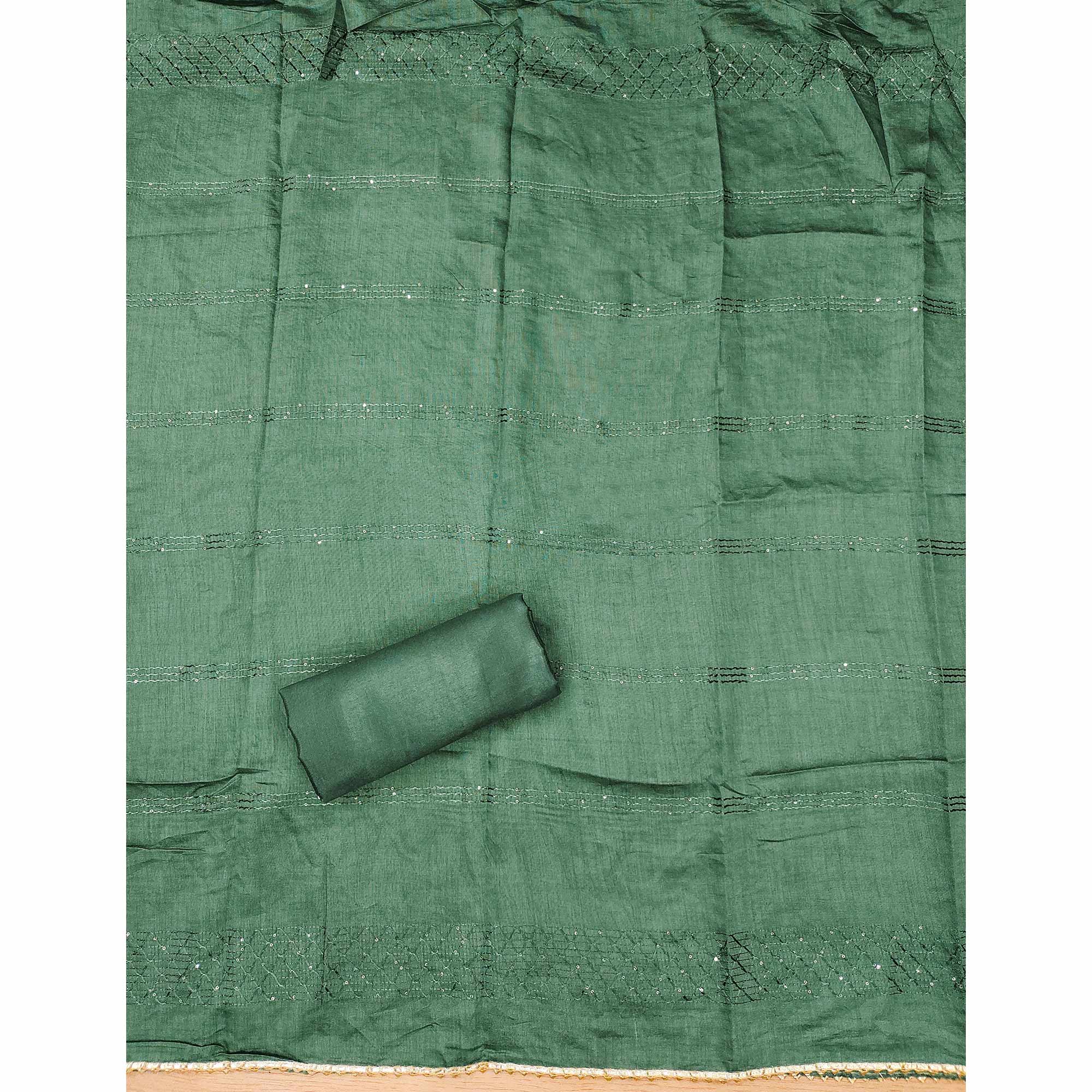 BlackTree green-sequins-embroidered-with-printed-organza-dress-material-4 - view 5