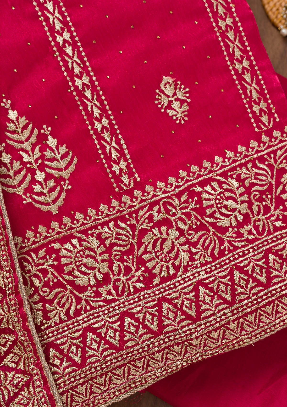 Koskii Rani Pink Zariwork Semi Crepe Unstitched Salwar Suit - view 2