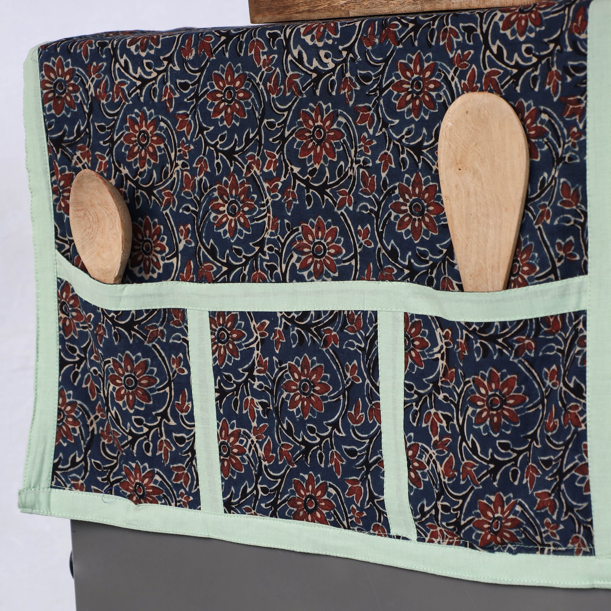 JALPARI Blue - Ajrakh Block Printed Cotton Fridge Top Cover with Multiple Pockets - view 2