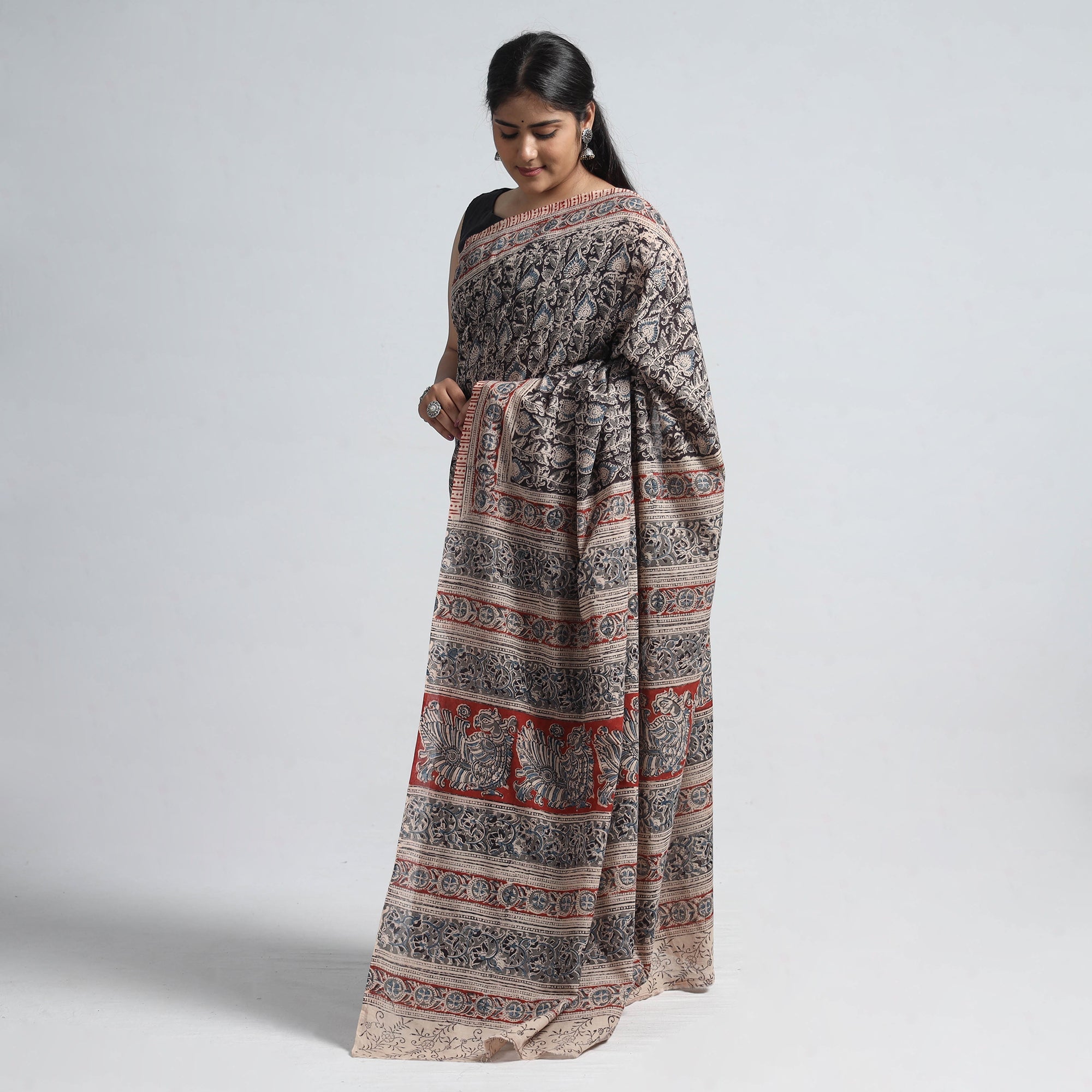 VENKATA BHANU KALAMKARI PEDANA Black - Pedana Block Print Cotton Kalamkari Saree - view 2