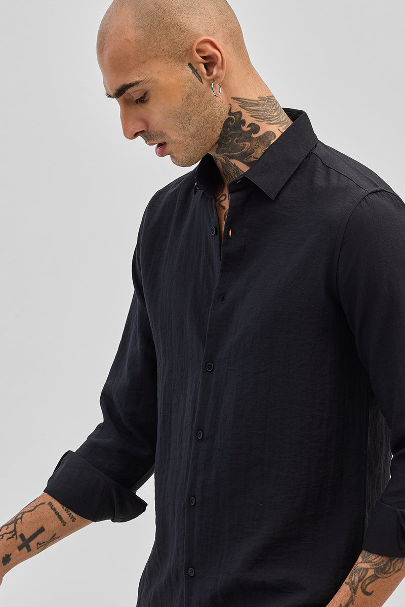 SNITCH Black Slim Fit Linen Shirt - view 4