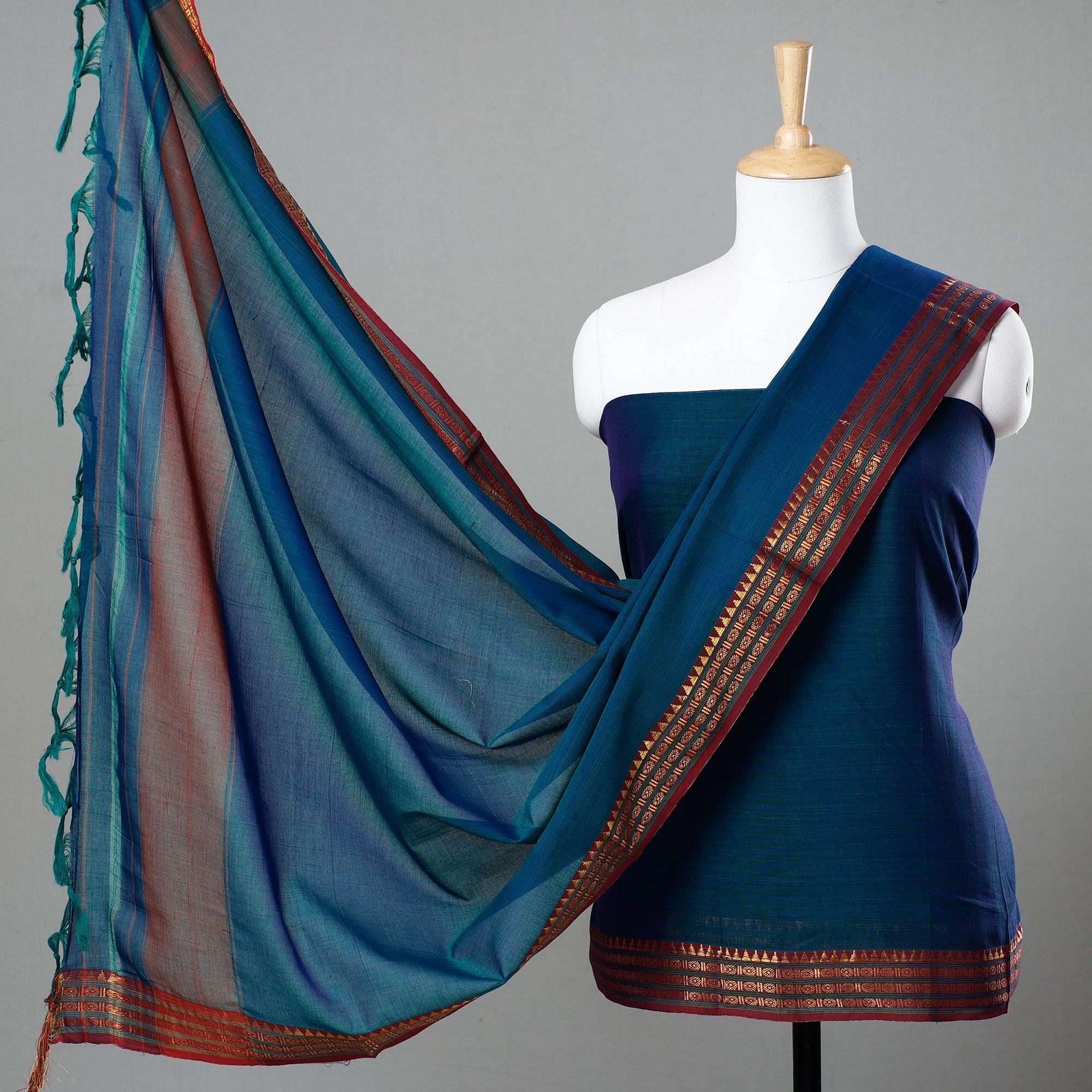 SOUTH KARGHA Blue - 3pc Traditional Cotton Dharwad Dress Material 03