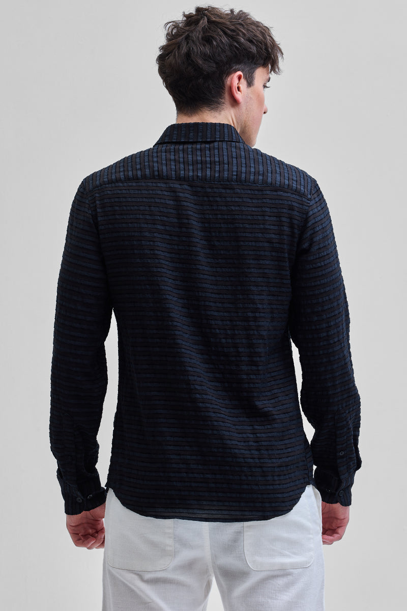 SNITCH Black Textured Stripes Shirt - view 7