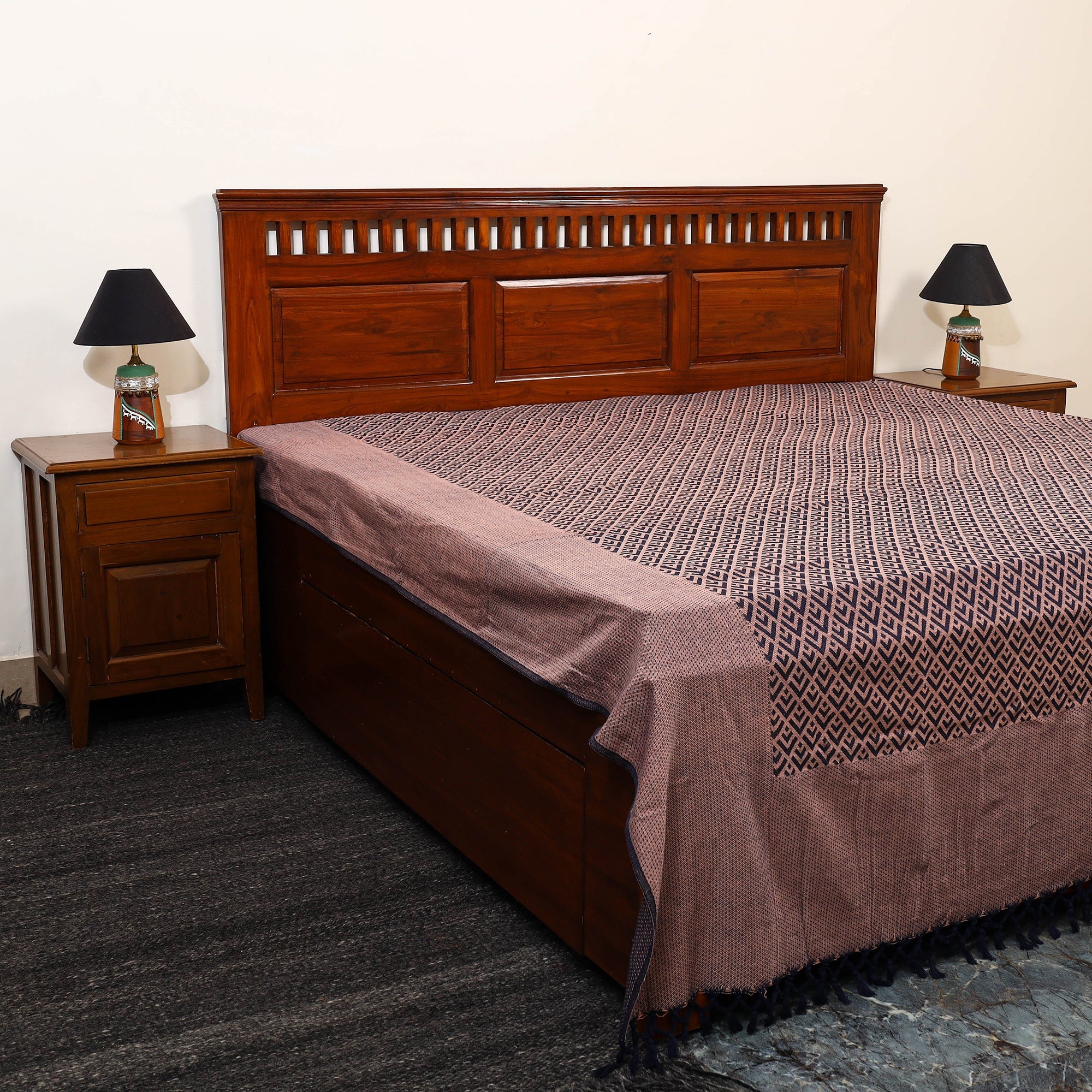 HANDLOOM VIRASAT Brown - Pure Handloom Cotton Double Bed Cover from Bijnor 44