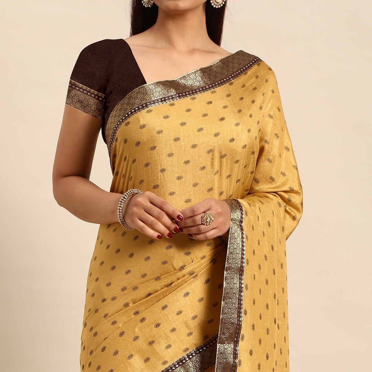 Peachmode Chikoo Printed Vichitra Silk Saree – Women's - view 3