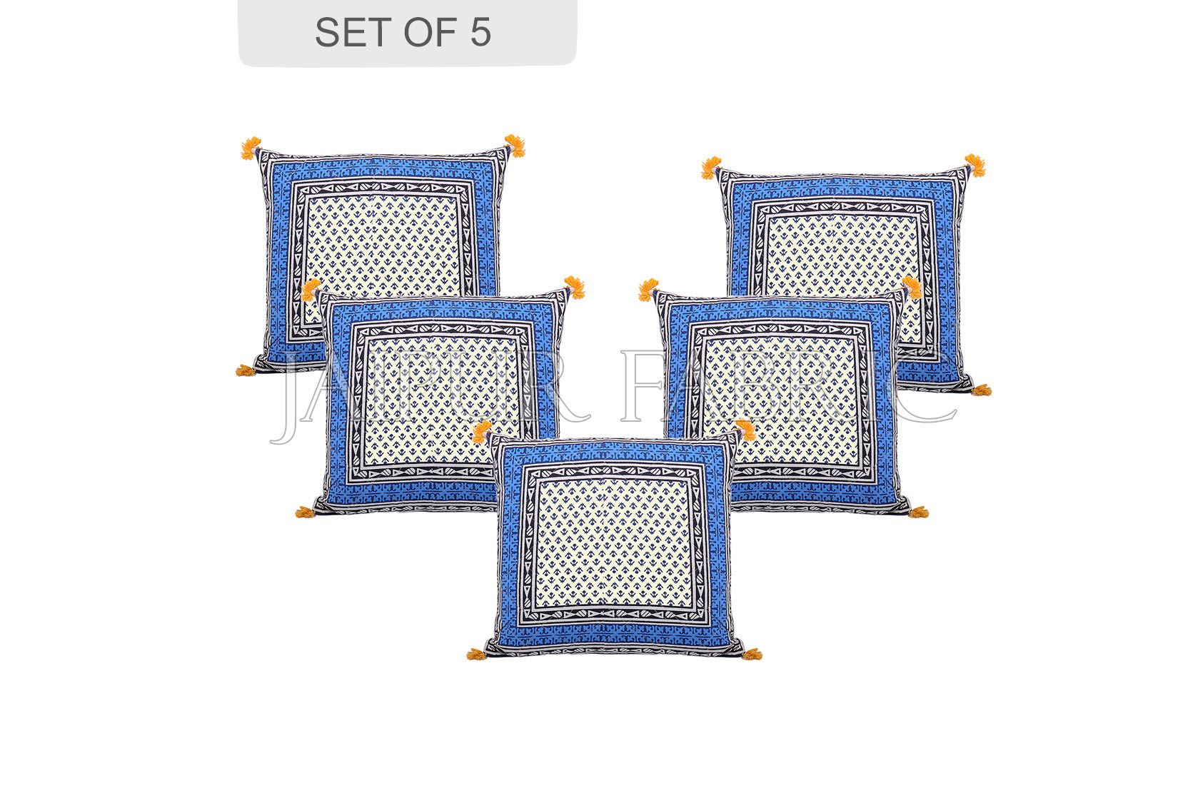 JaipurFabric® Blue Jaipuri Block Print Cotton Cushion Cover