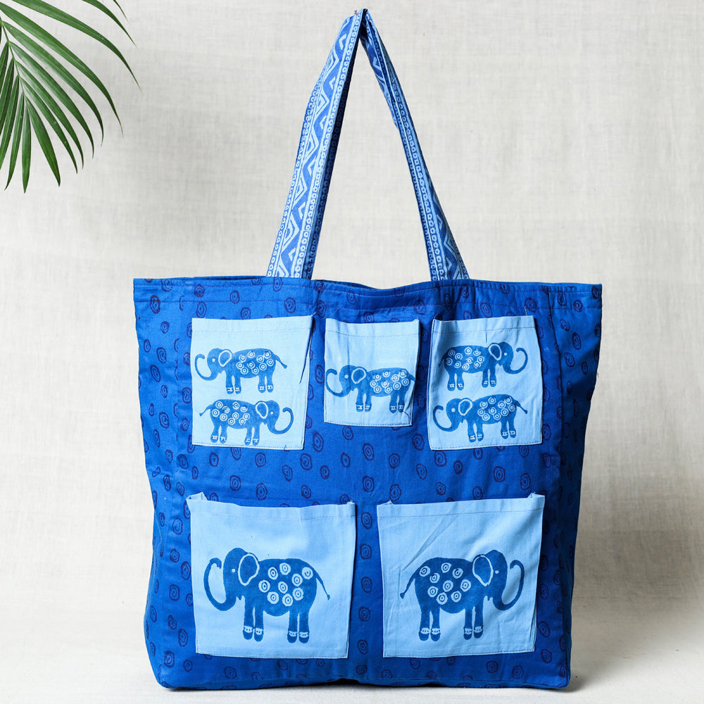 DASTKAR RANTHAMBORE Blue - Hand Block Print Cotton Shoulder Bag