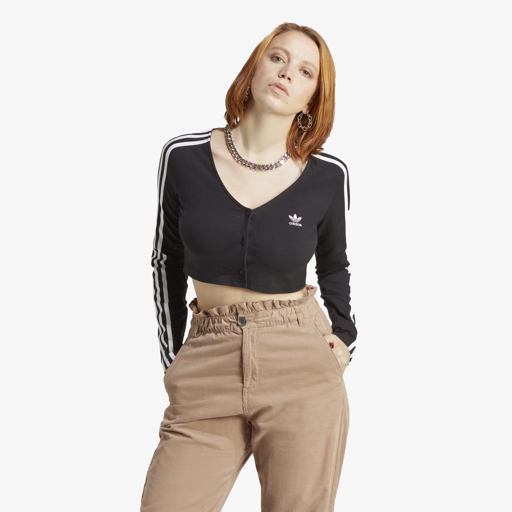 Adidas Originals | ADICOLOR CLASSICS 3-STRIPES BUTTON LONG SLEEVE TEE { BLACK - view 6