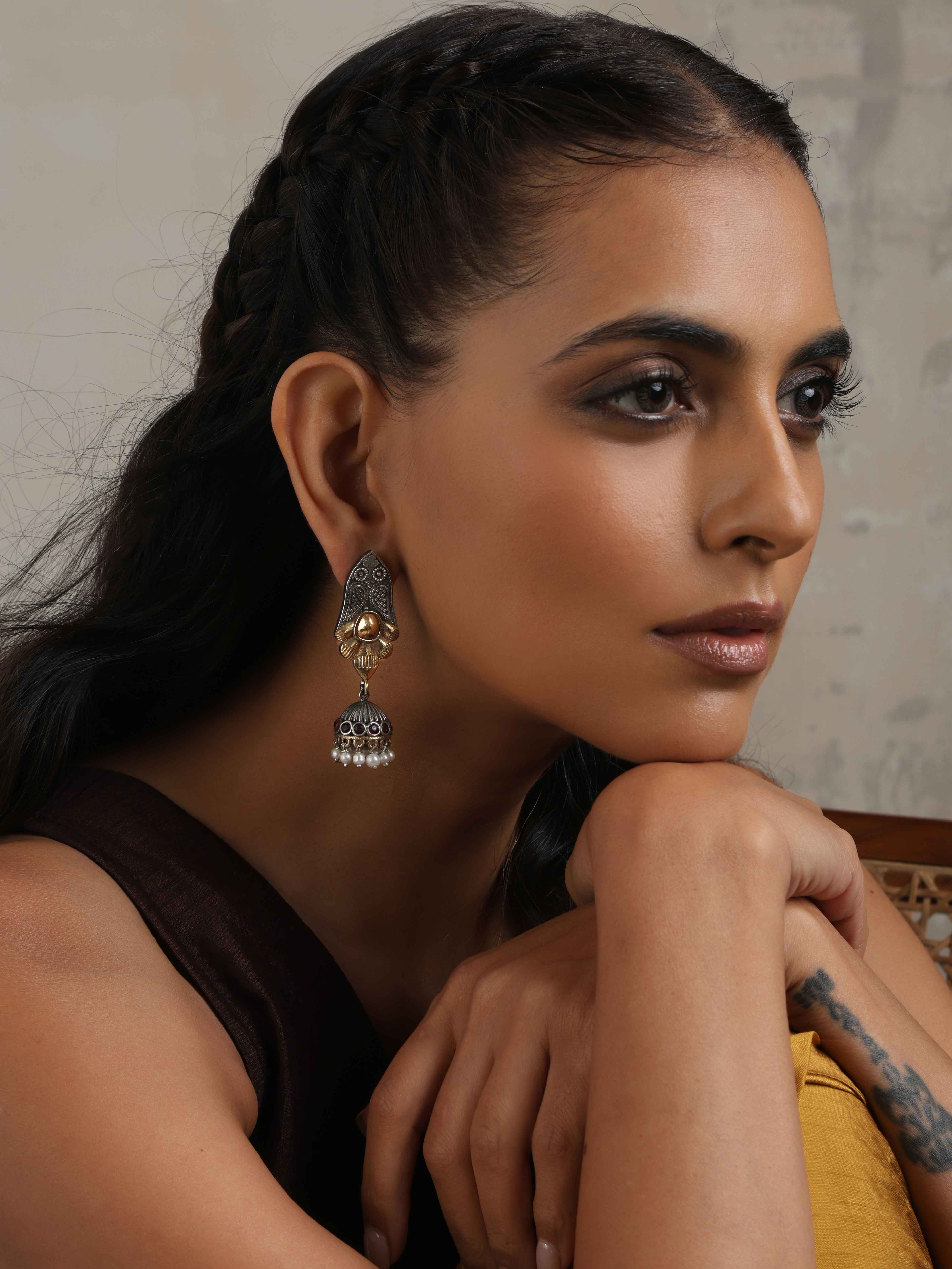 trueBrowns Silver Gold Tone Jhumka Earrings - view 3