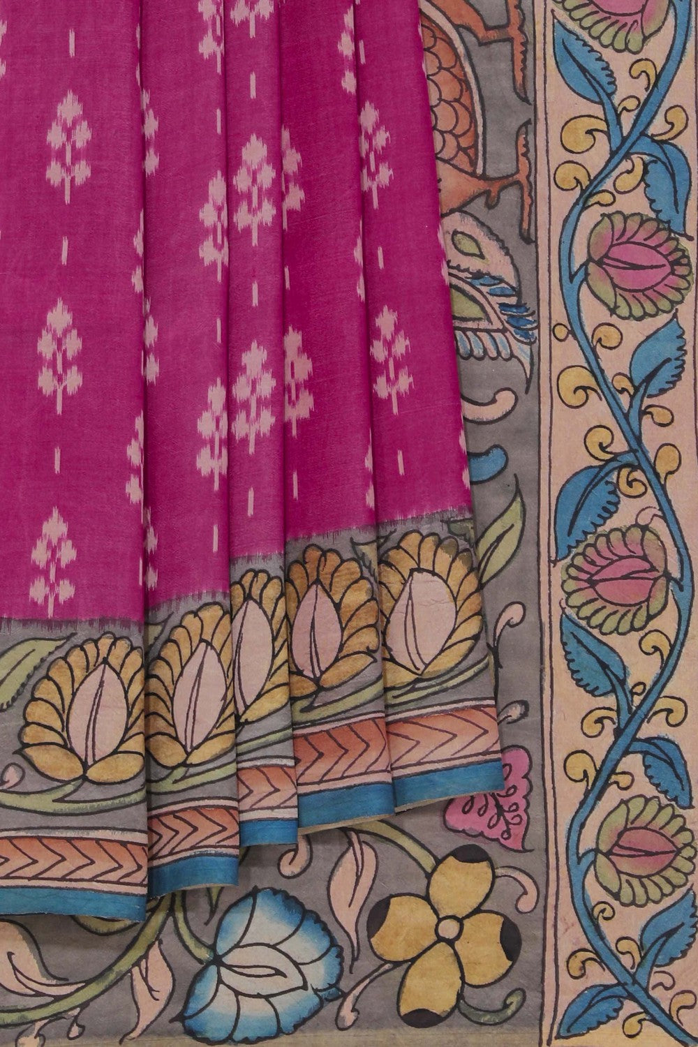 Kalanjali Kalamkari Painted Magenta Saree – Women's