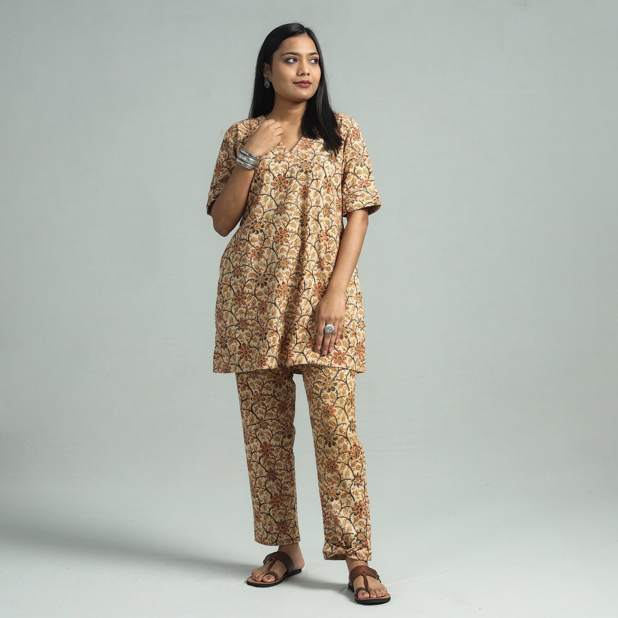ITOKRI CASUALS Beige - Pedana Kalamkari Block Printed Cotton Co-Ord Set