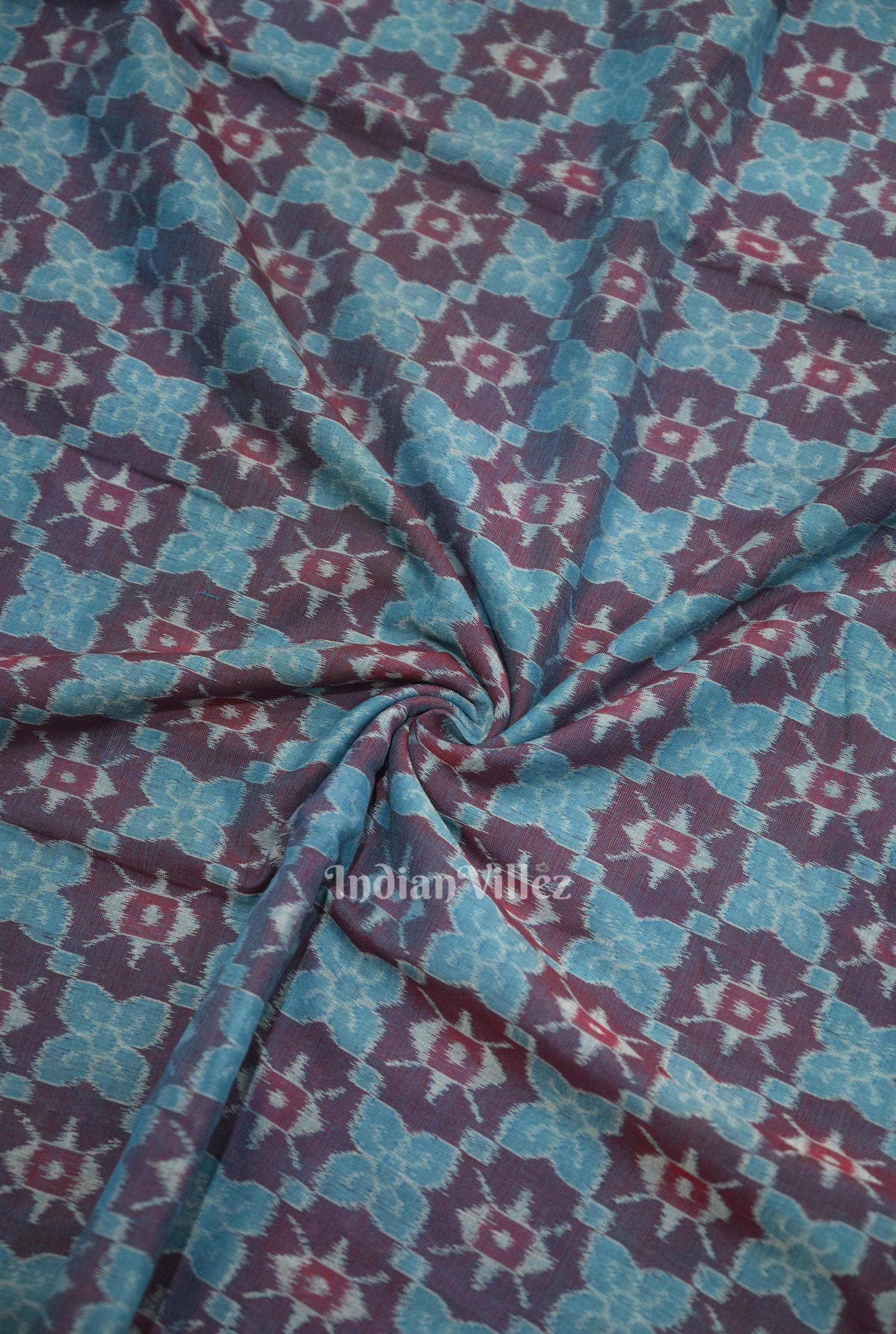 IndianVillèz Blue Butterfly Theme Sambalpuri Odisha Ikat Cotton Fabric