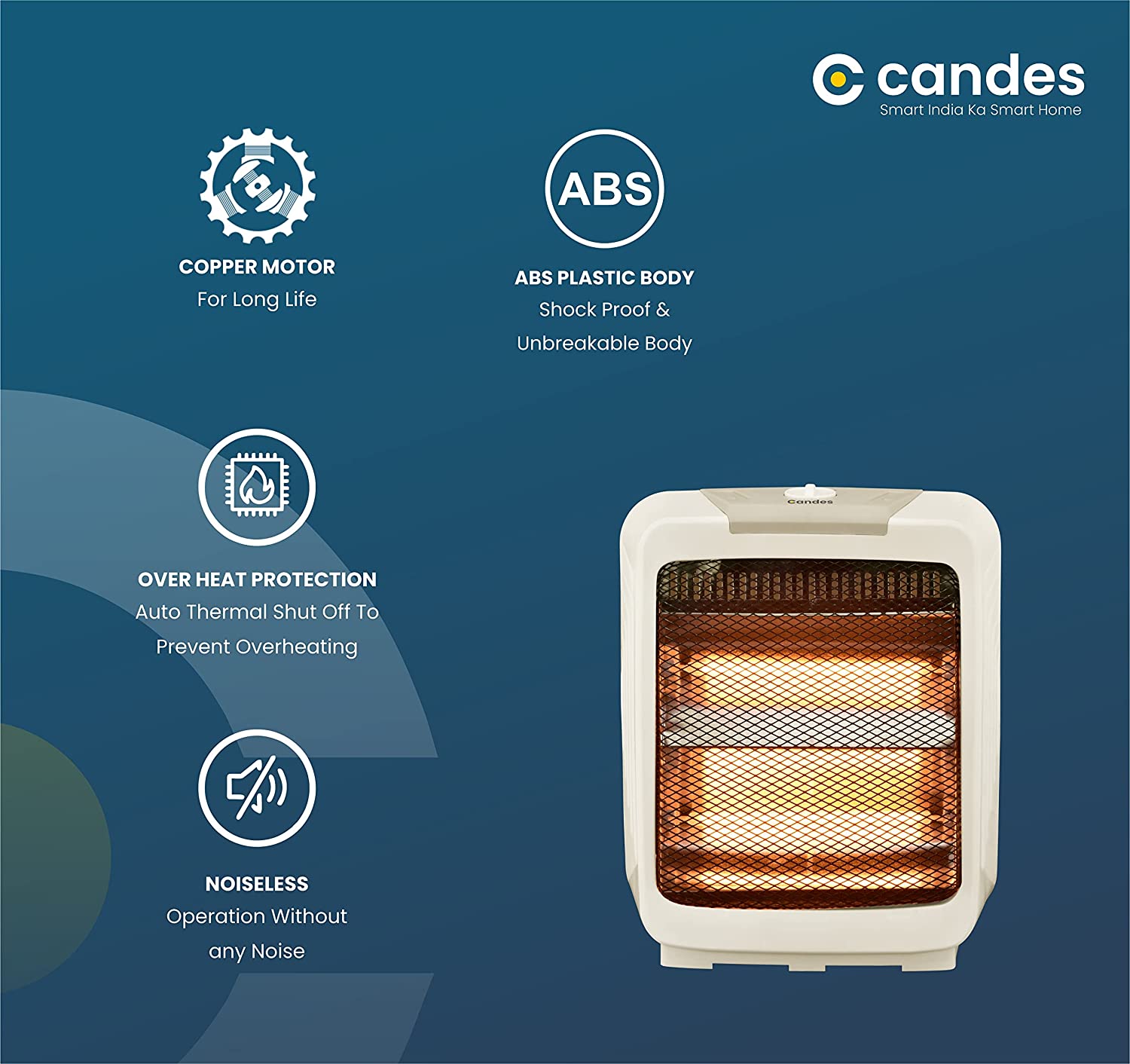 Candes Infra2 Noiseless 800Watt Halogen Room Heater - view 4