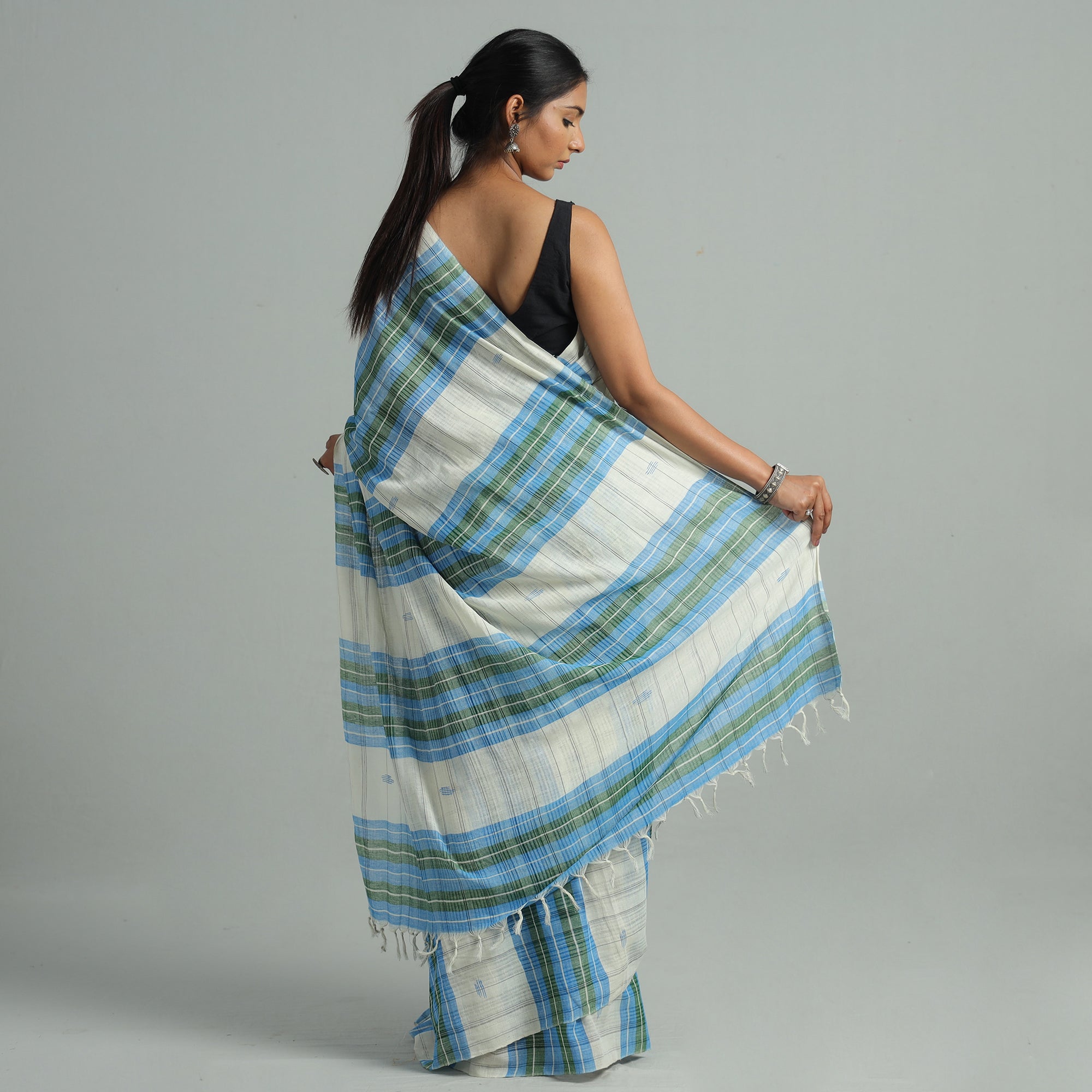 KHUSHBASH - HAPPY LOOM OF EAST Blue - Basirhat Gamcha Handloom Pure Cotton Saree 08 - view 6