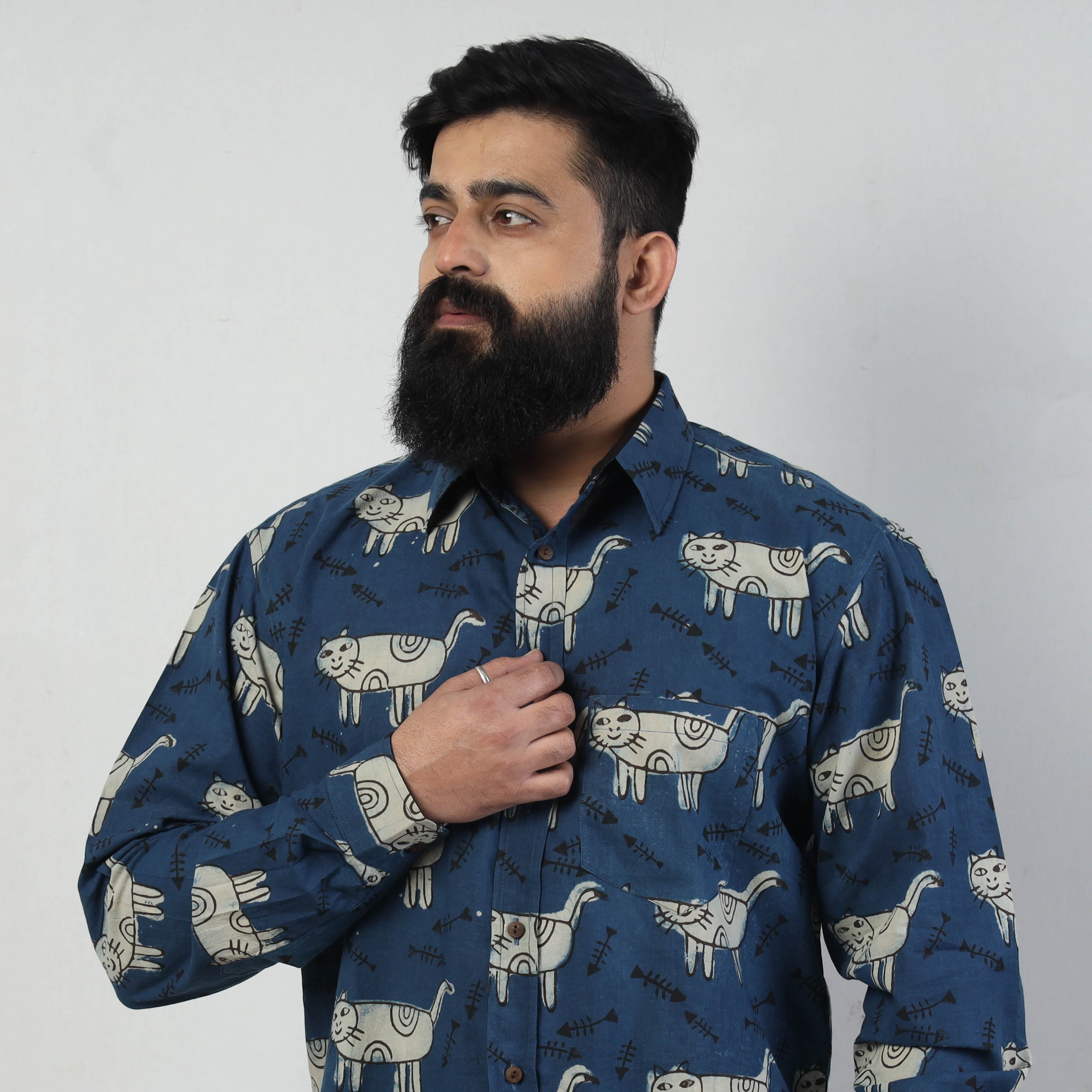 BINDAAS UNLIMITED Blue - Bindaas Block Art Printed Cotton Men Full Sleeve Shirt - view 2