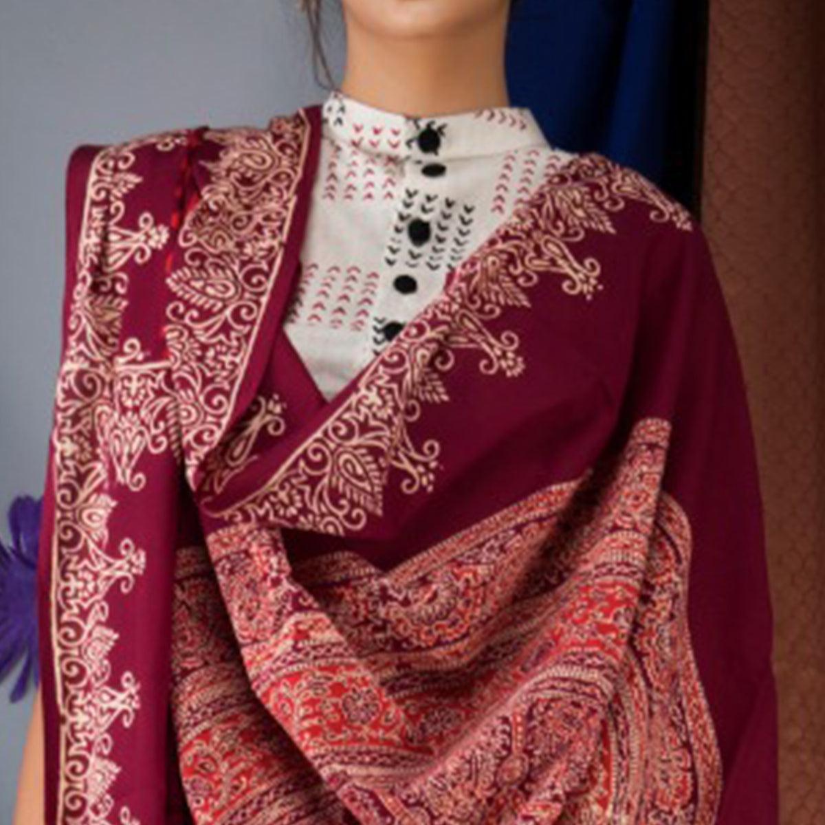 Peachmode Maroon Striped Printed Linen Saree – Women's - view 2