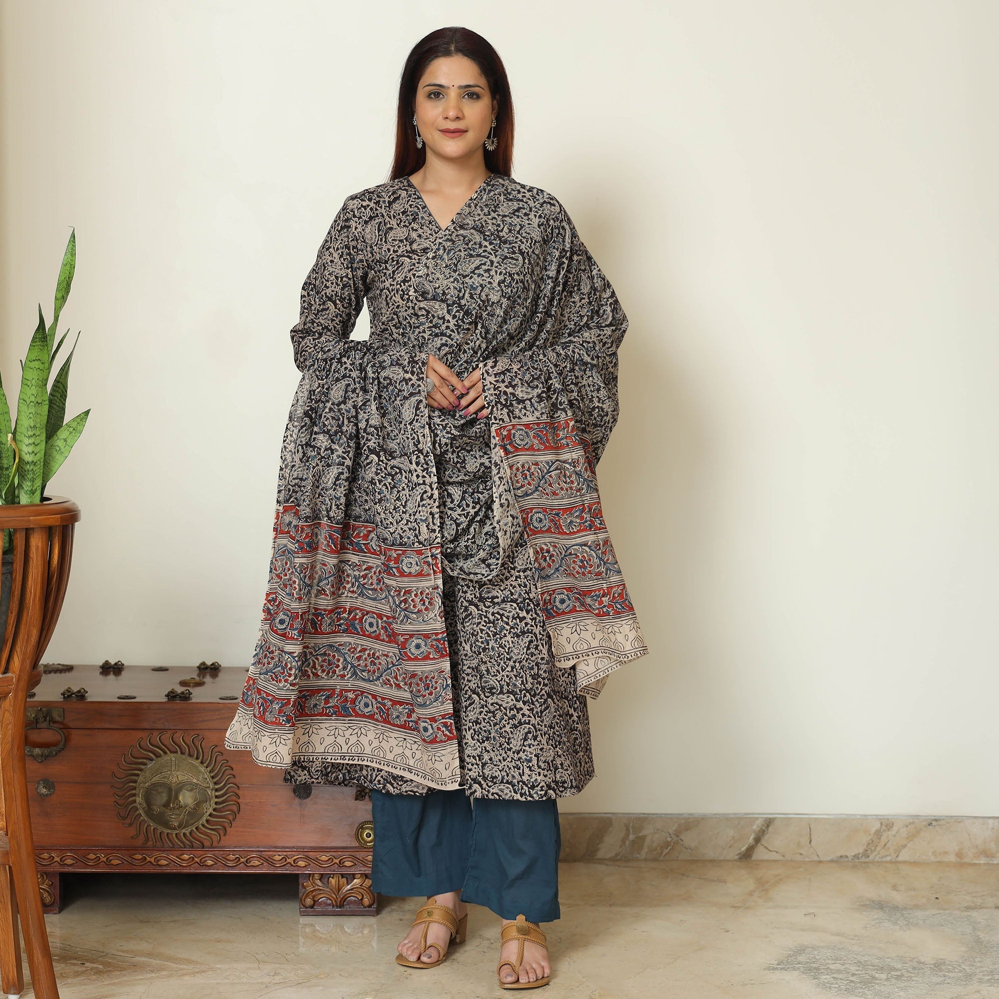 ITOKRI CASUALS Black - Pedana Kalamkari Block Printed Cotton Kurta with Palazzo & Dupatta Set 12 - view 2