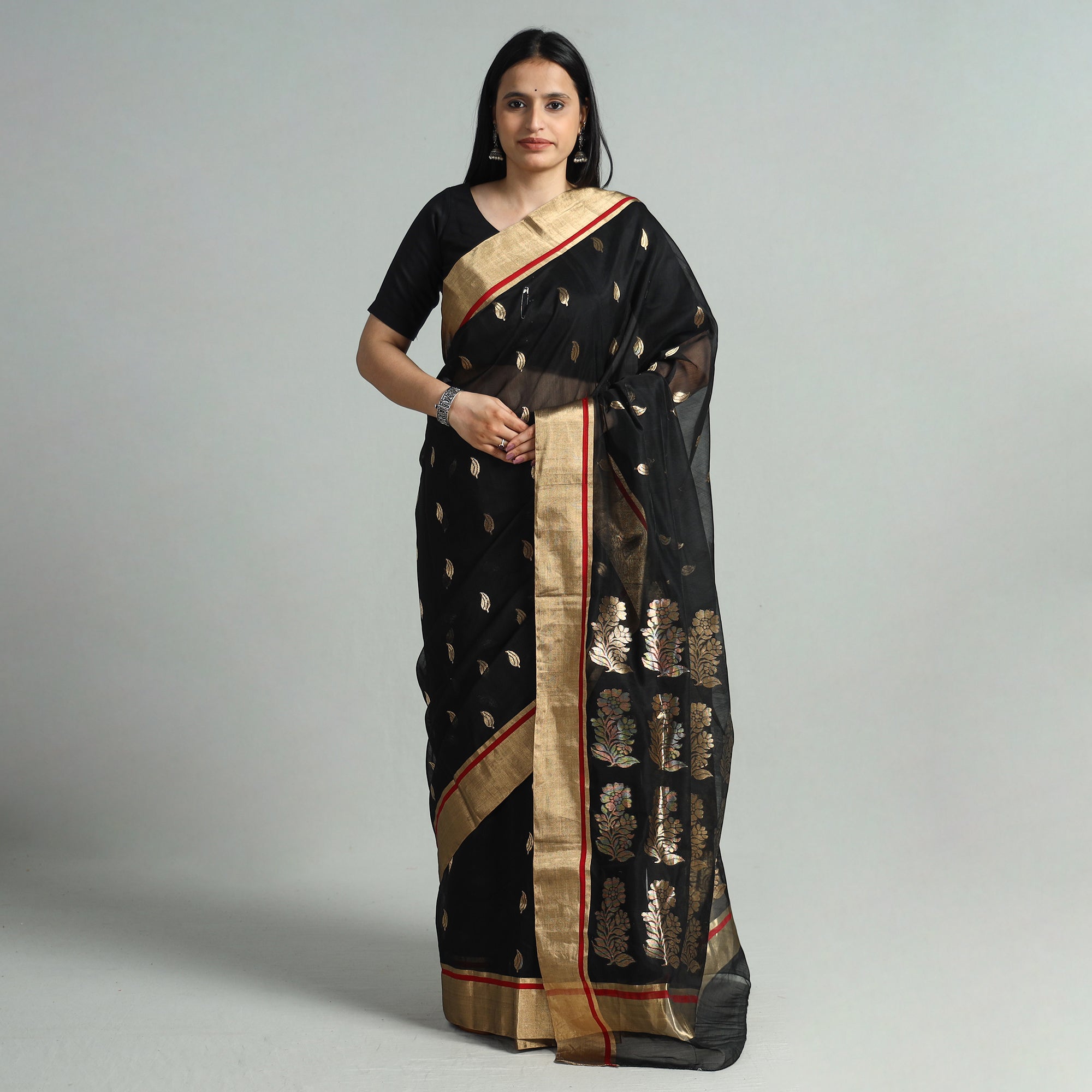 CHANDERI BY RAUPH KHAN Black - Traditional Chanderi Silk Handloom Zari Work Saree 112