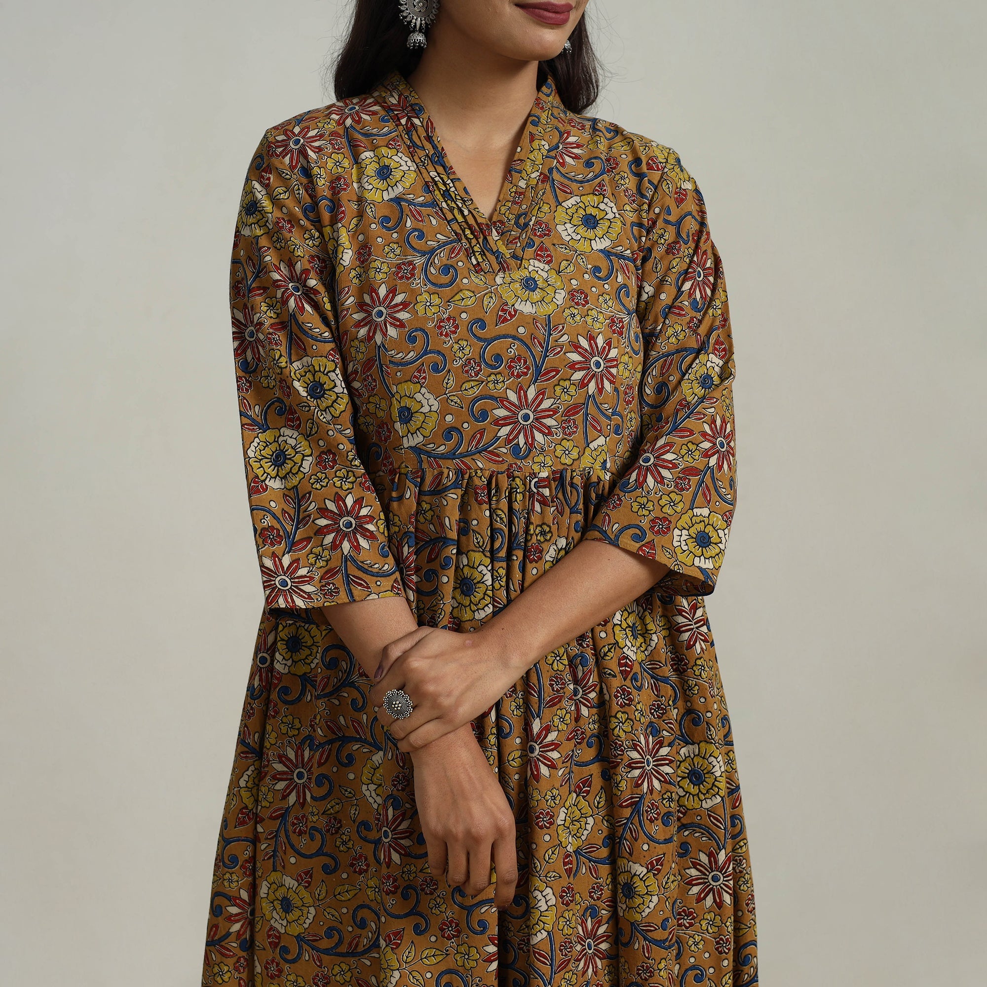 ITOKRI CASUALS Brown - Flared Cotton Block Print Kalamkari Kurta Set 08 - view 3