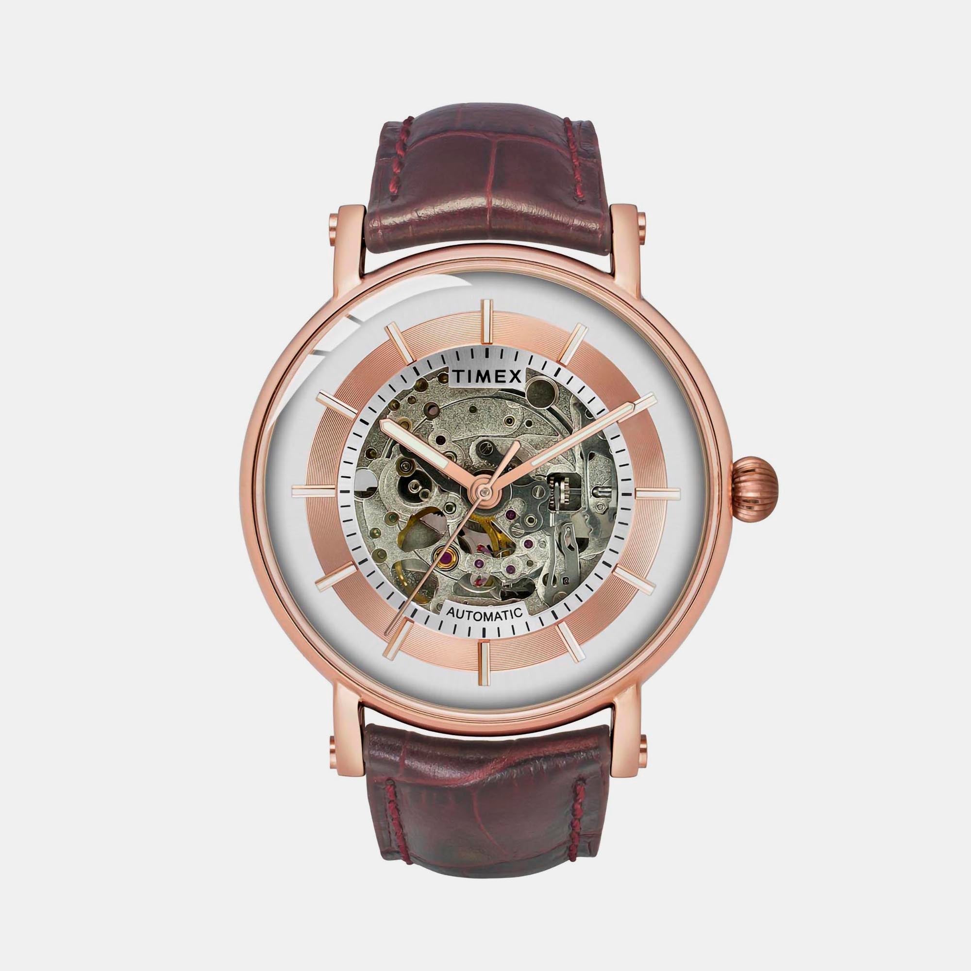 Timex E Class Men Automatic Silver Dial Analog Leather Watch TWEG16719