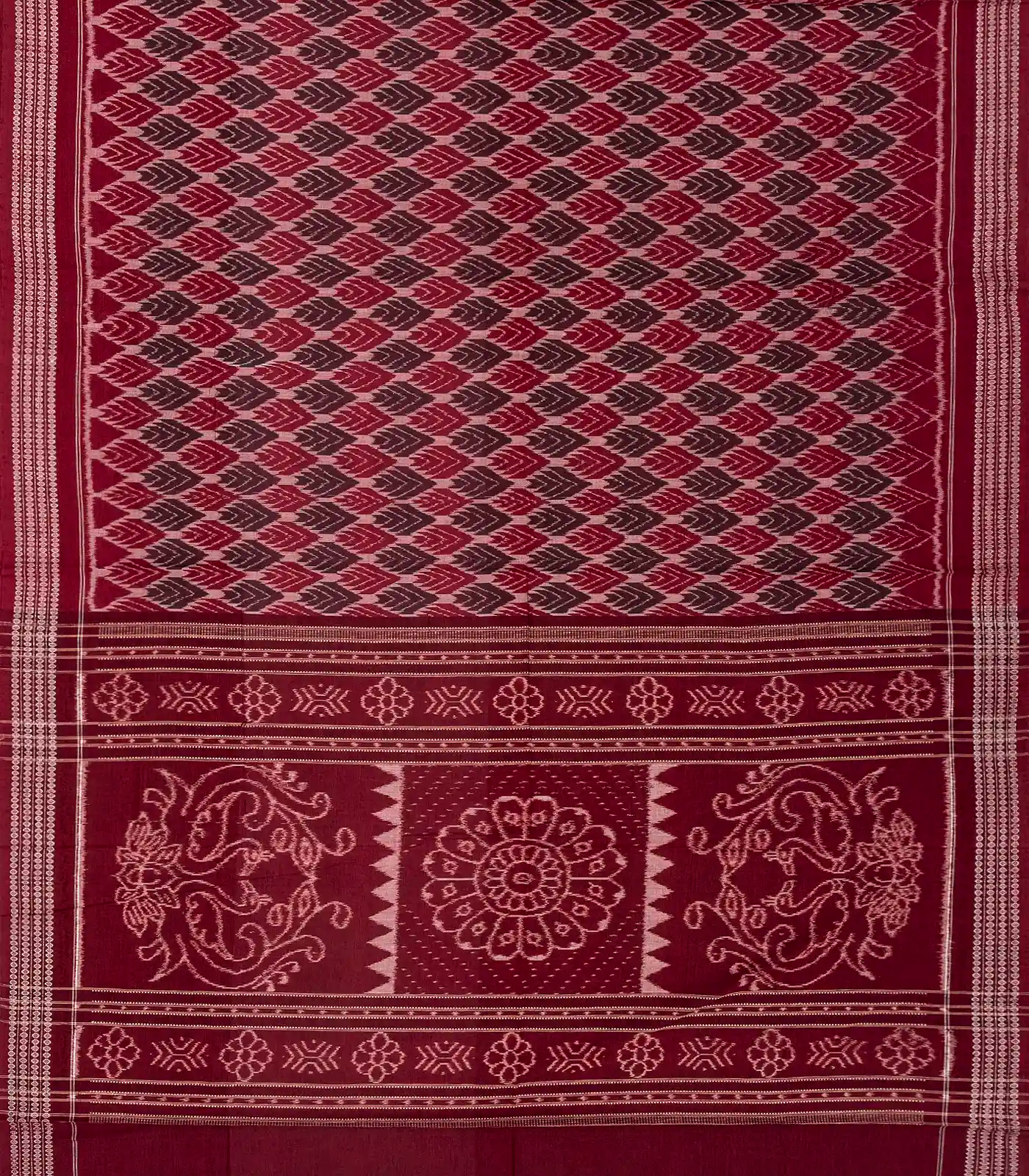 RmKV Maroon Handwoven Orissa Cotton Saree With Tie & Dye Flower Motifs - view 2