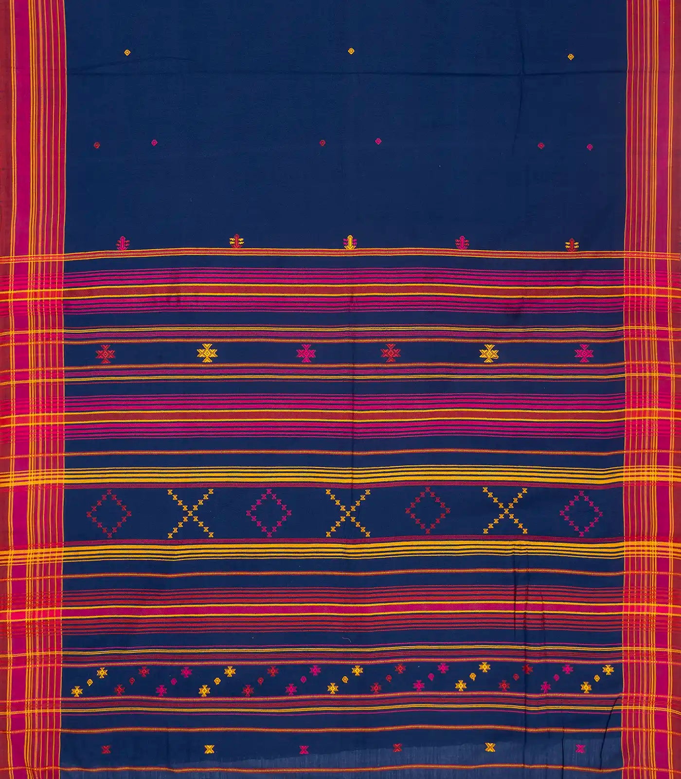 RmKV Dark Blue Handloom Bhujodi Cotton Saree With Diamond Buttas - view 2