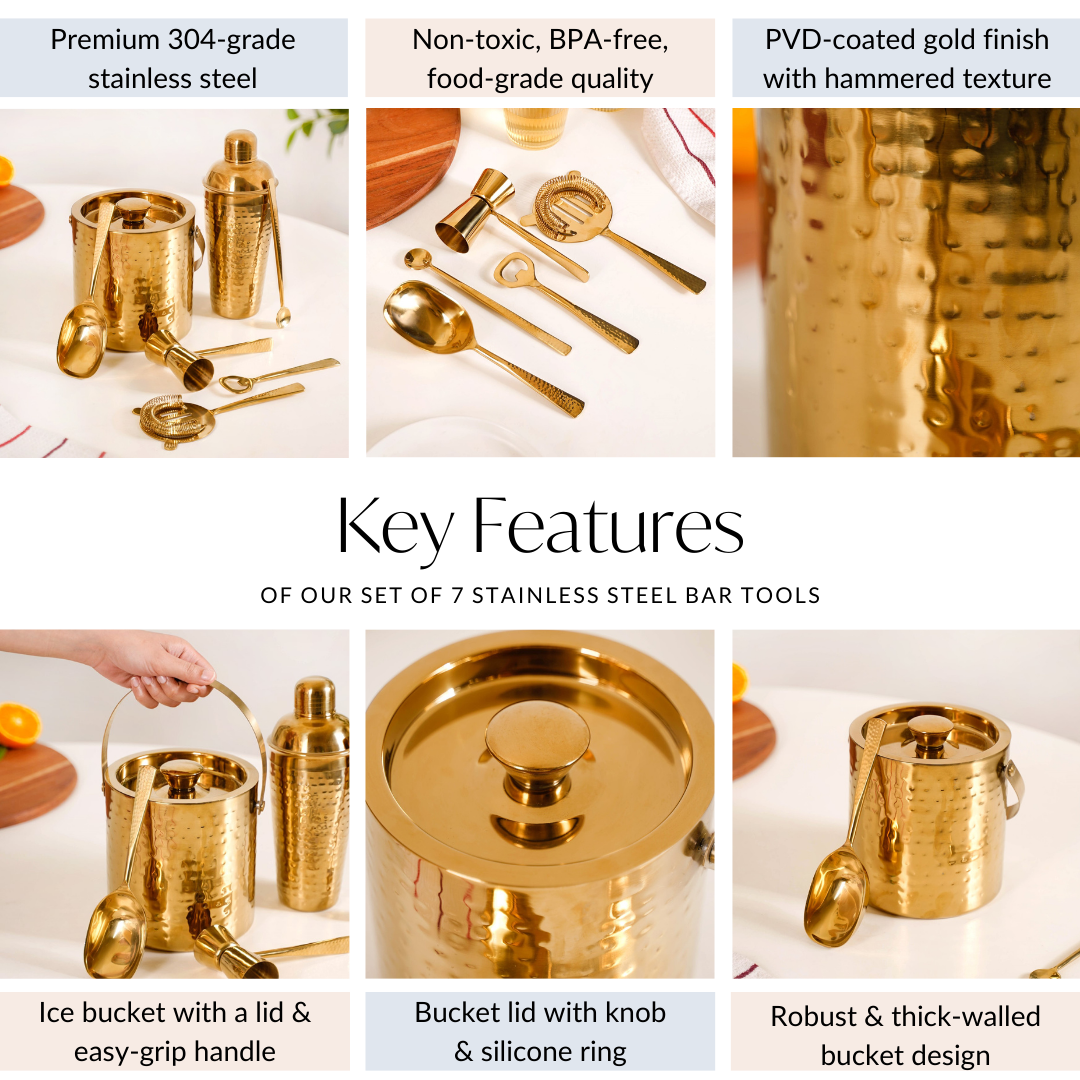 Nestasia Gold Hammered Texture Bar Tool Set Of 7 - view 6