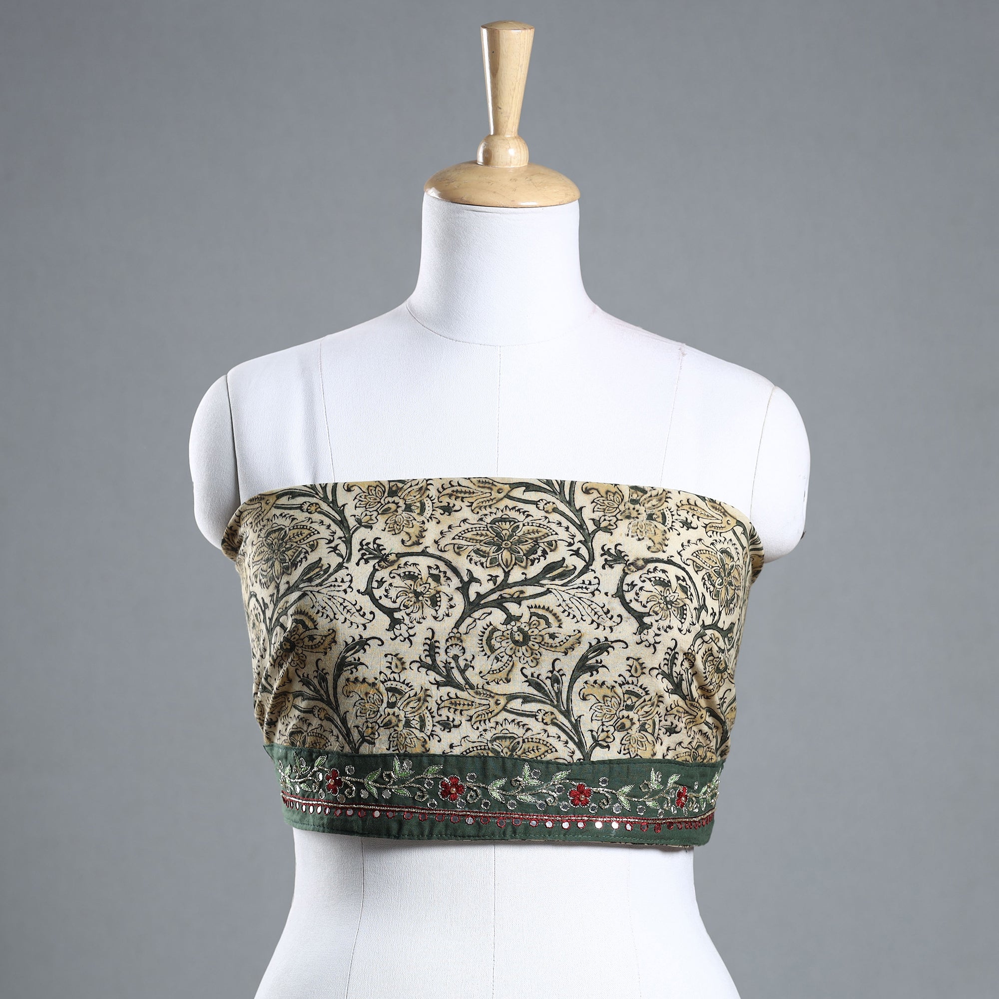 NOORI BAZAR Beige - Zardozi Hand Embroidered Kalamkari Cotton Blouse Piece