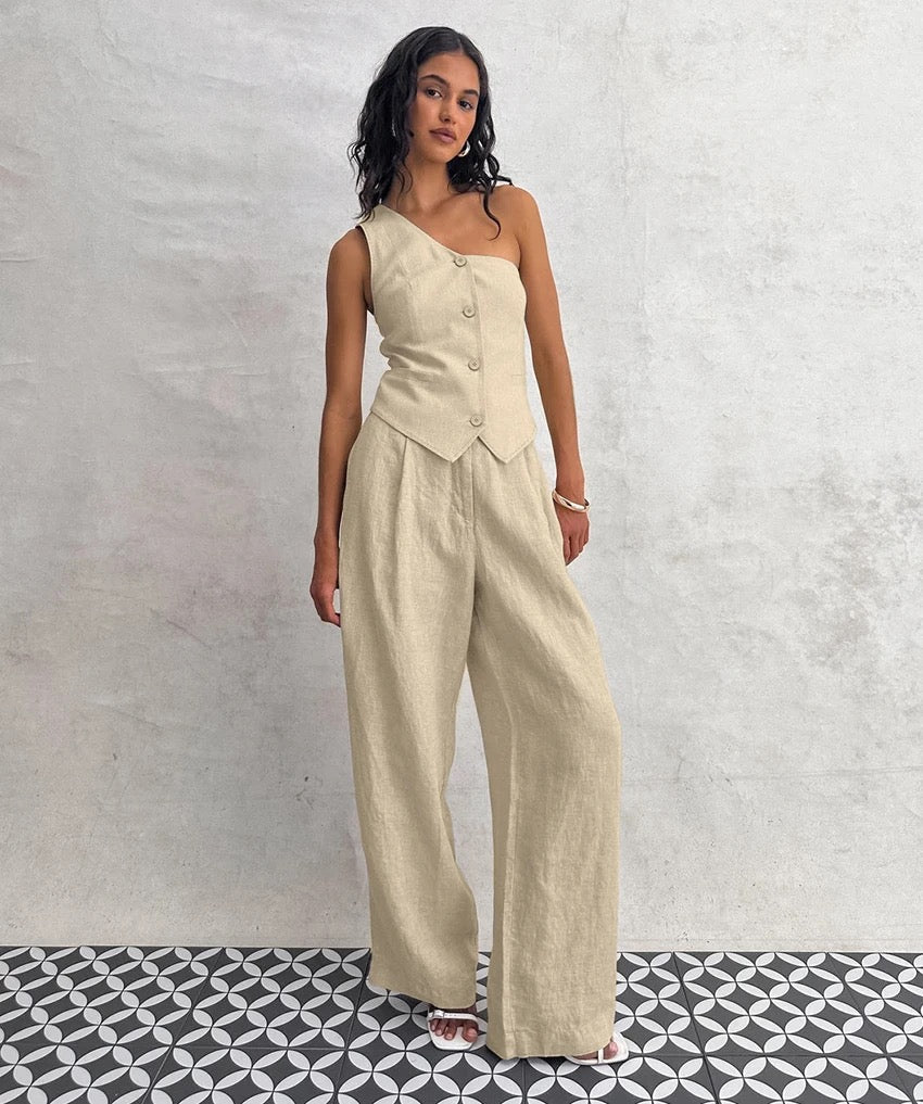 Alamode By Akanksha Boled Statement Vest Suit with Pants in Khaki - view 2
