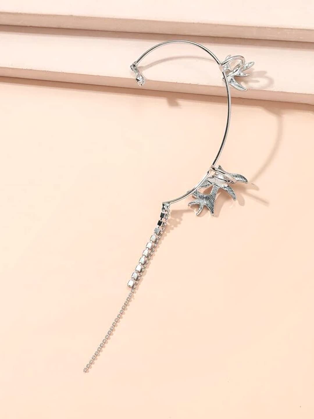 Yellow Chimes Earrings for Women and Girls Fashion Silver Ear Cuff | Silver Tone Ear Cuff Cartilage Ear Clips Tassel Dangle Earrings | Birthday Gift f - view 7