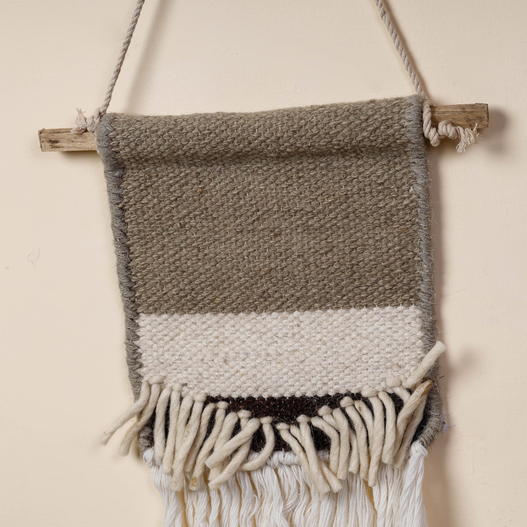 ITOKRI CRAFTS INITIATIVE Bhadohi Handwoven Wool Geometric Fringed Wall Hanging - view 2