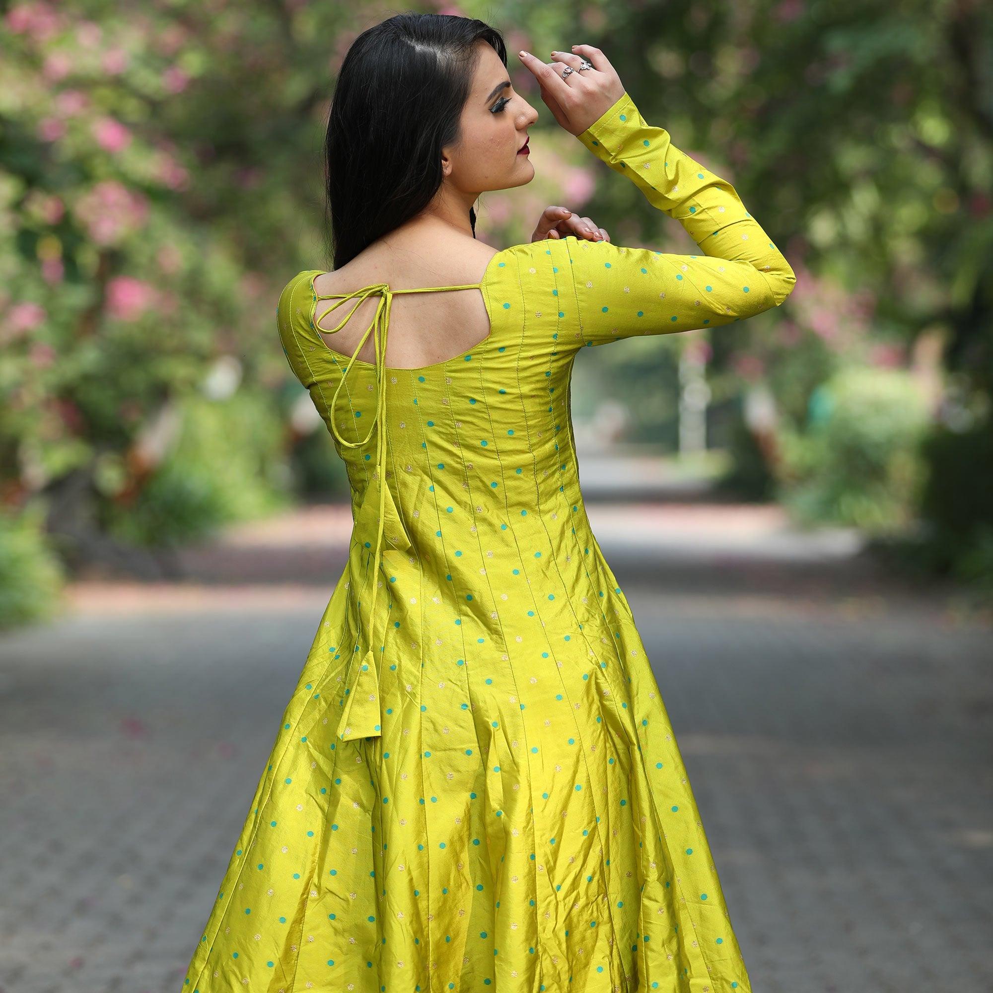 Peachmode Seller Exotic Parrot Green Colored Partywear Tapetta Gown - view 6