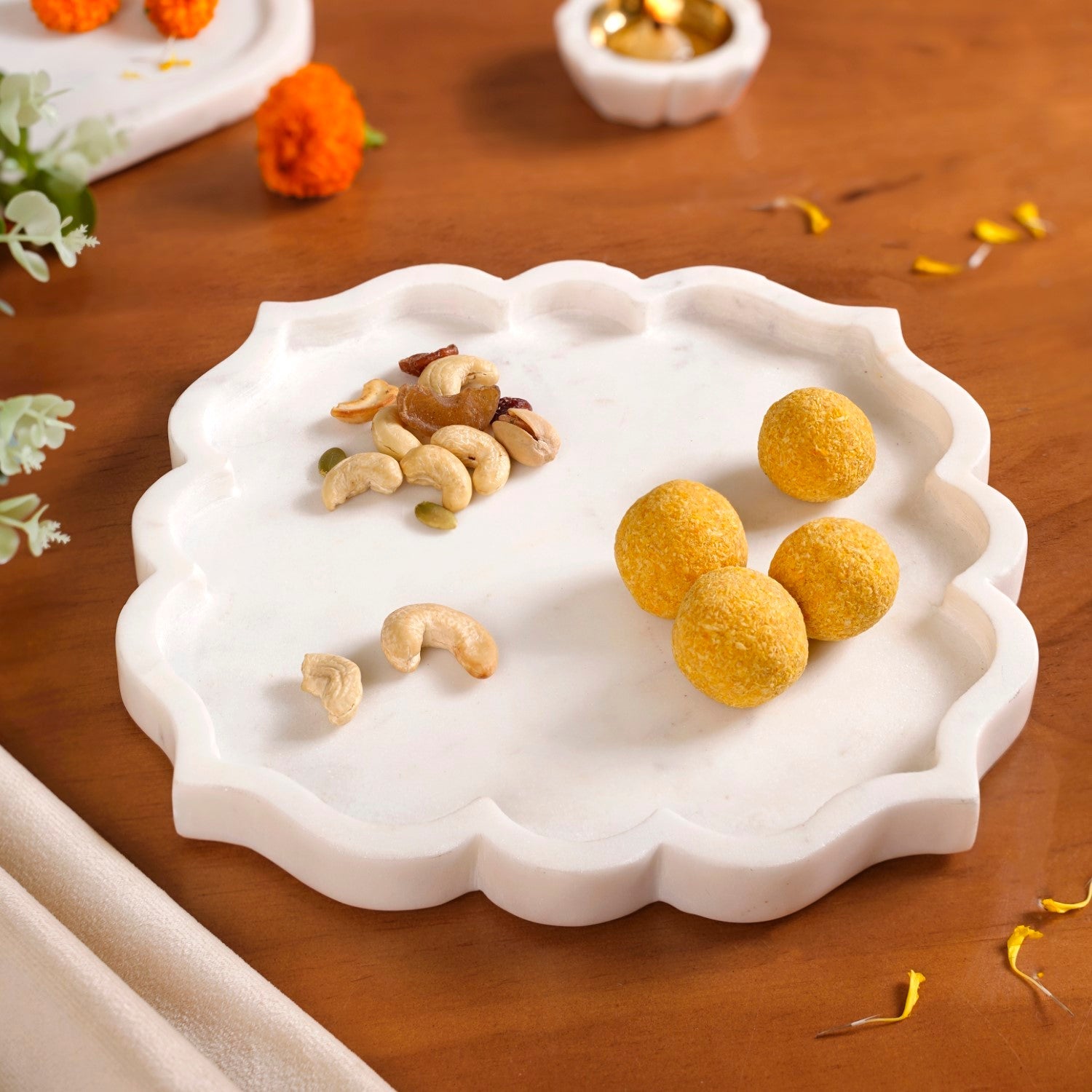 Nestasia Marble Stone Platter With Mehrab Design 10 Inch