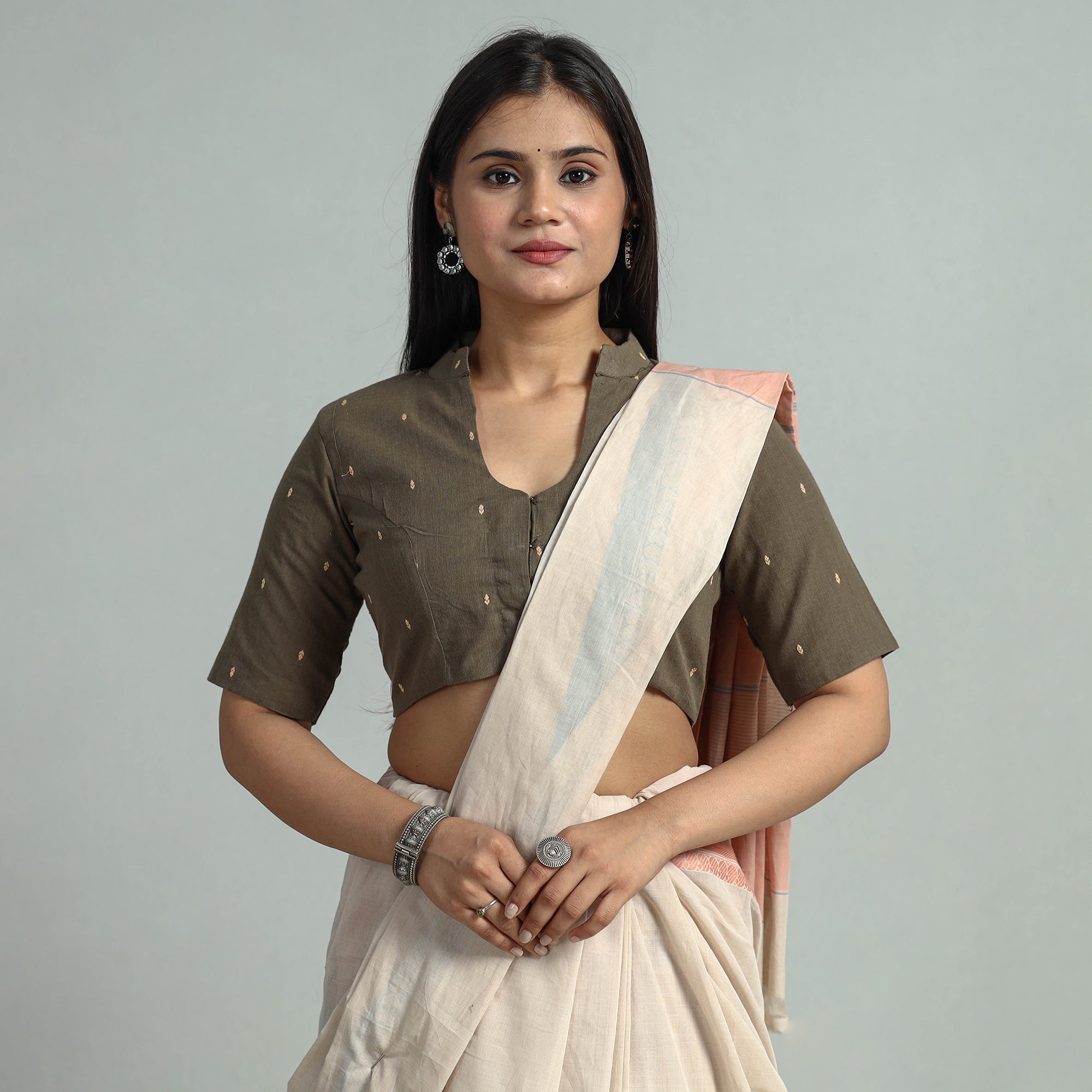 ITOKRI CASUALS Brown - Jacquard Weave Cotton Stitched Blouse 05