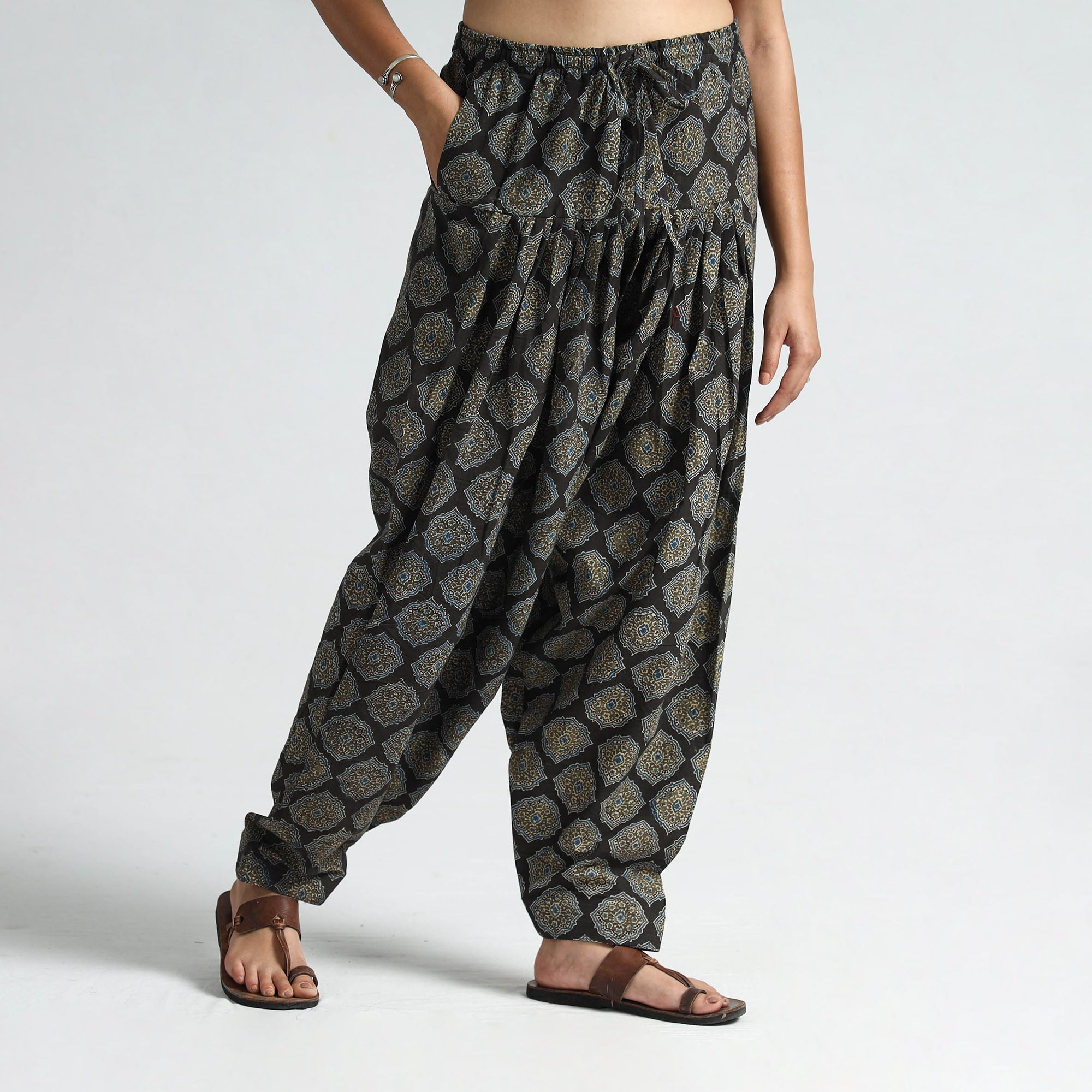 ITOKRI CASUALS Black - Ajrakh Block Printed Cotton Elasticated Salwar 08