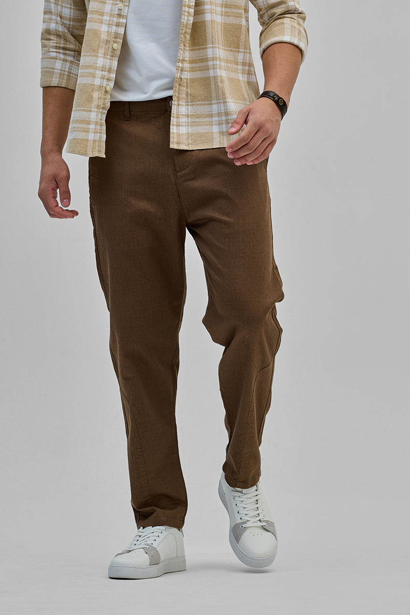 SNITCH Brown Textured Relaxed Fit Trousers - view 4