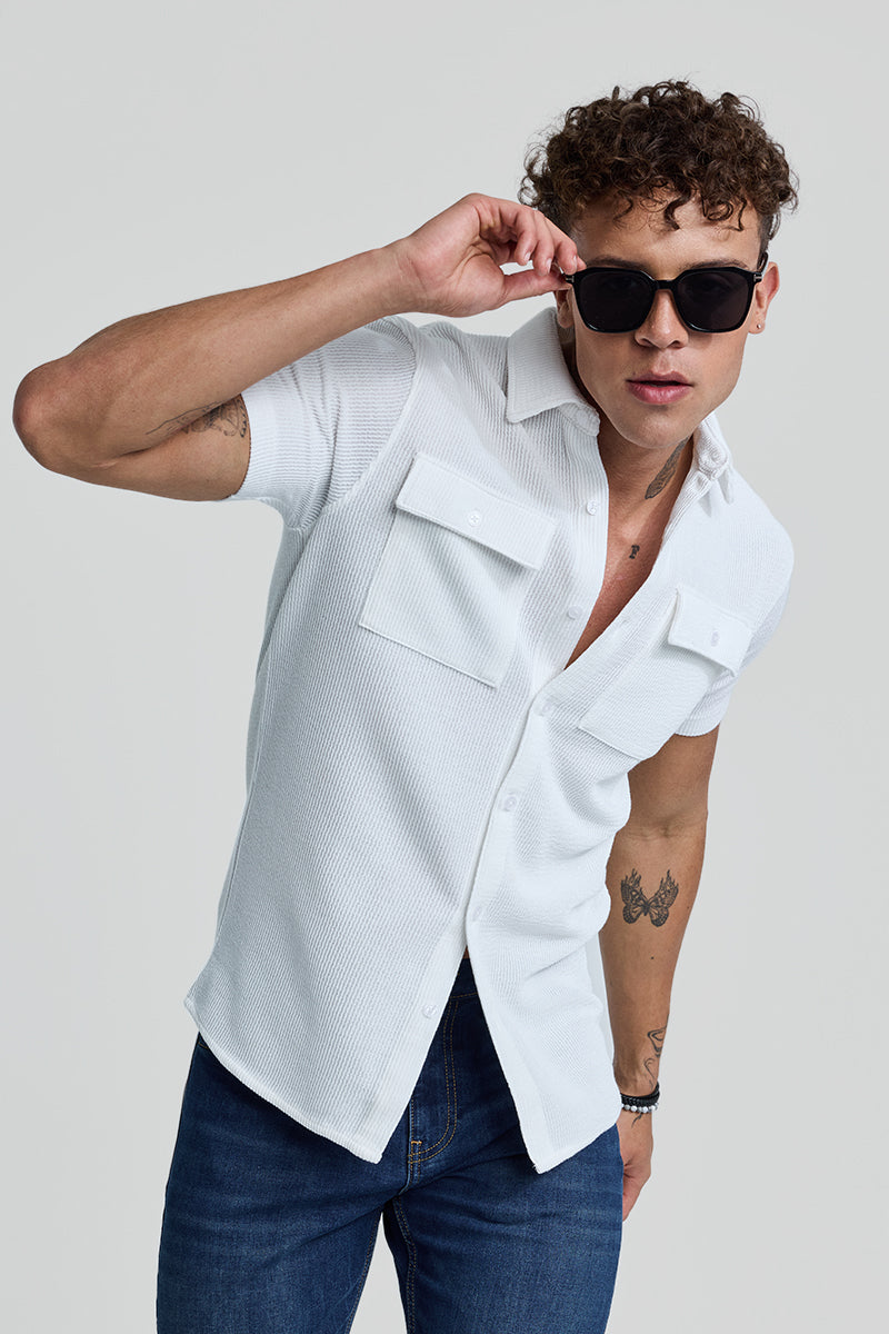 SNITCH White Textured Double Pocket Shirt