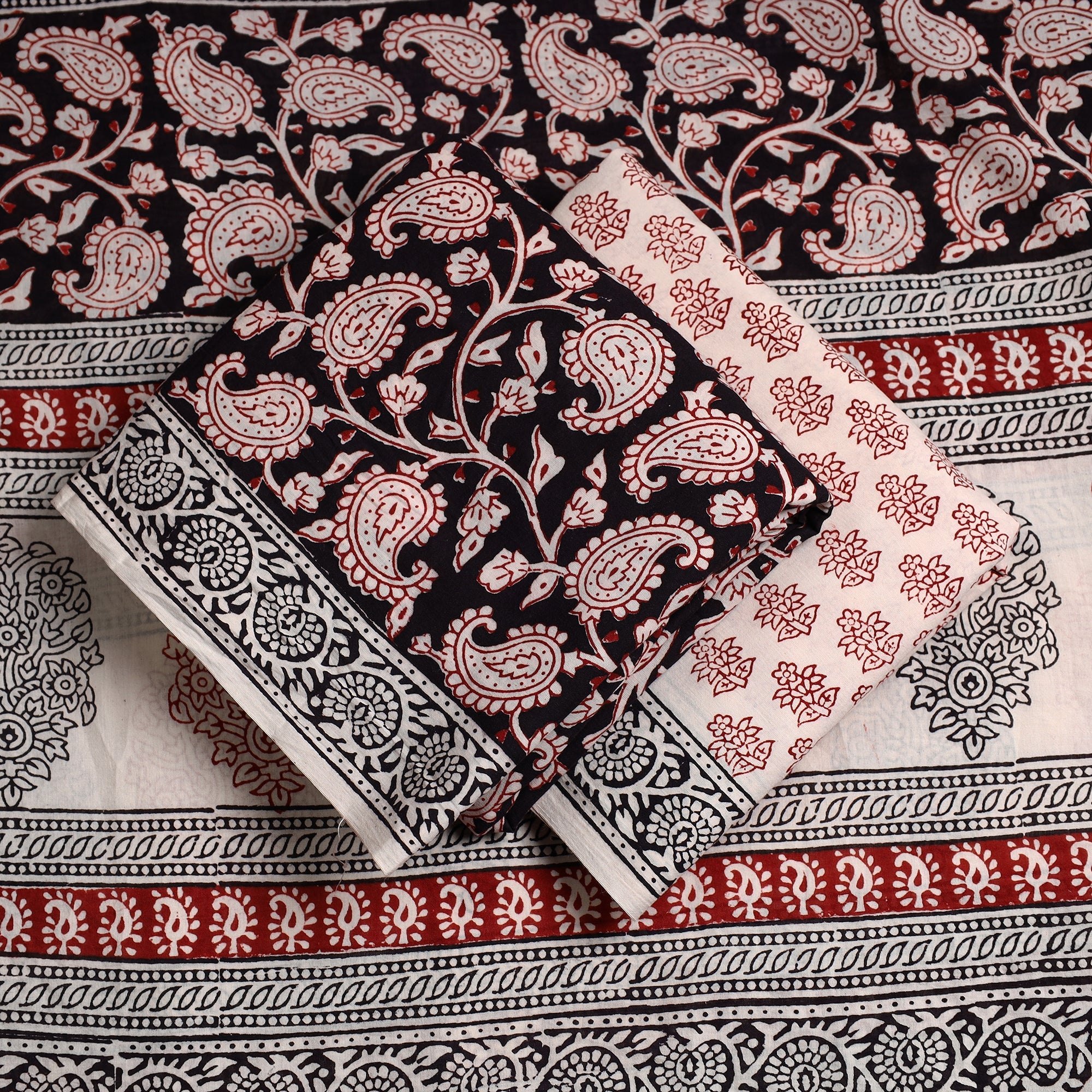 BAGH PRINTS BY UMAR FARUK KHATRI Black - 3pc Bagh Print Cotton Dress Material Set - view 2