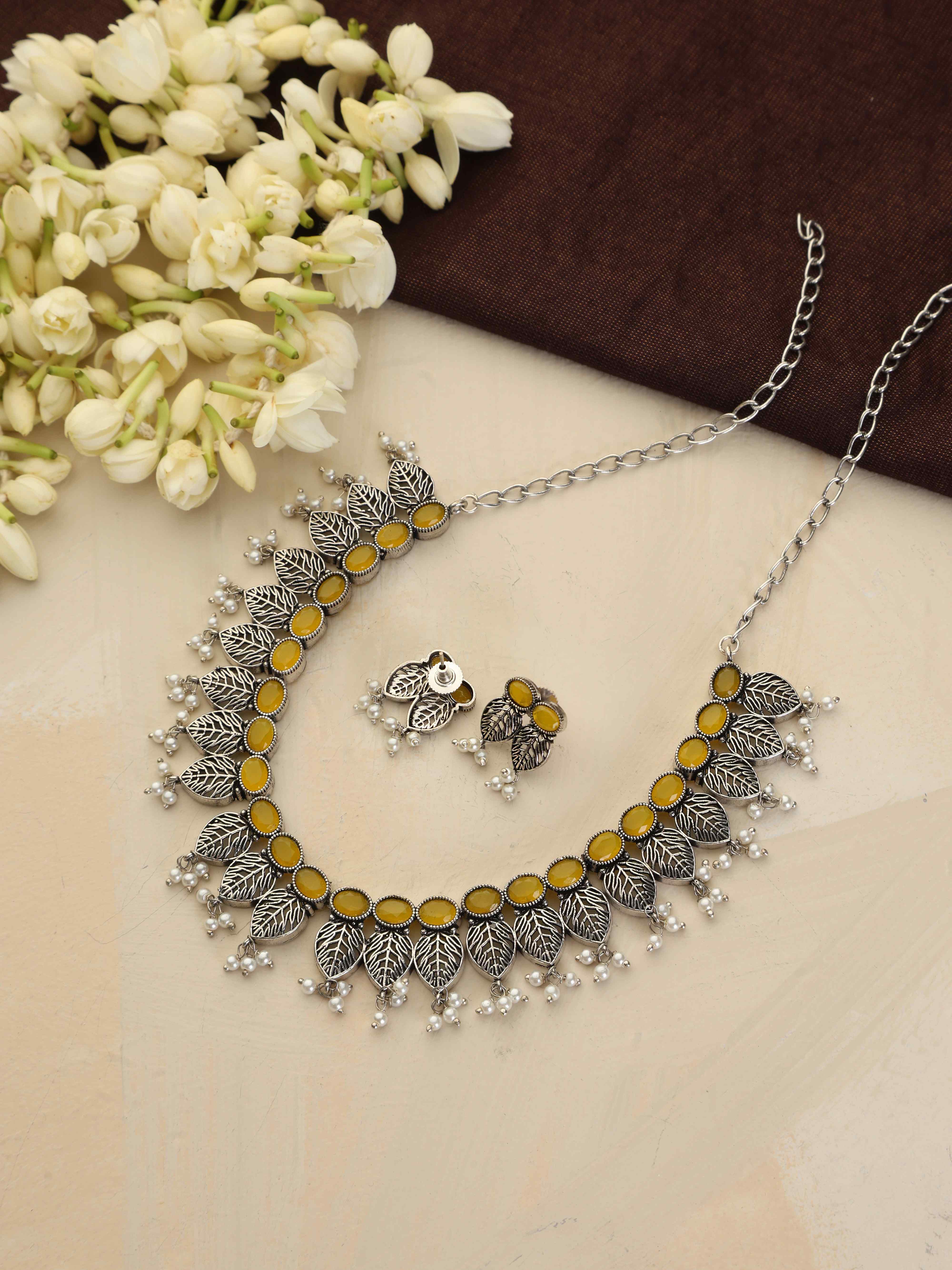 trueBrowns Silver Tone Stone Necklace Set - view 5
