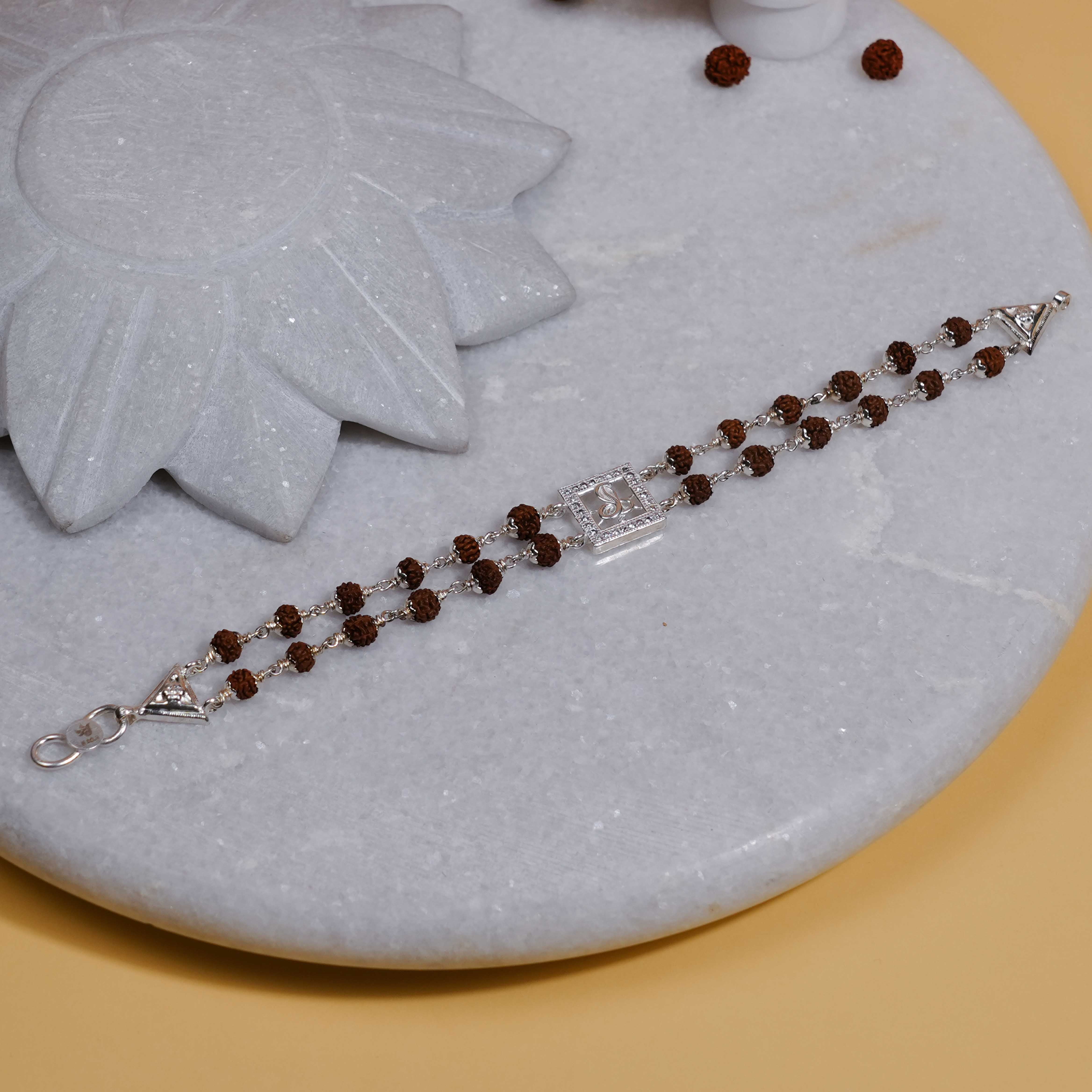 Prinjal Jewellers Rudraksha Silver bracelet with single Naag double line for men - view 2