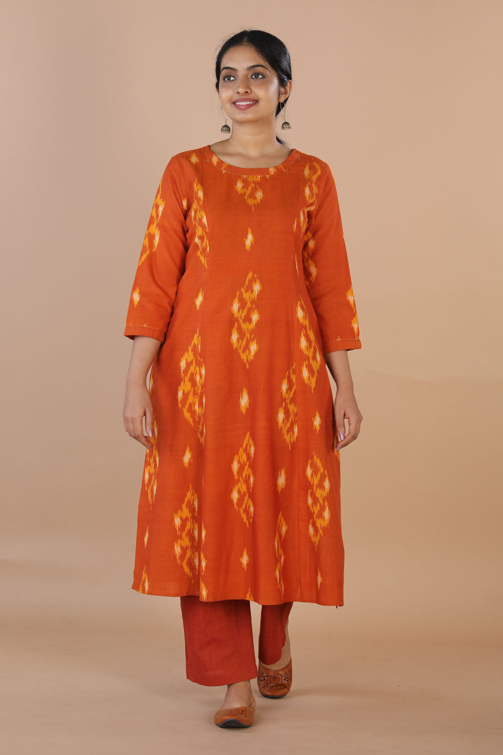 Kalanjali Ethnics Handwoven Ikat kurta – Orange - view 2