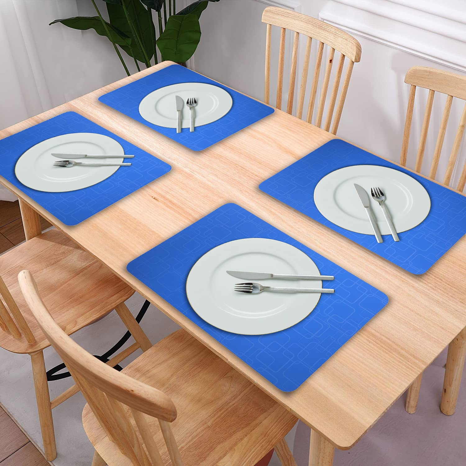 Kuber Industries Square Design Multiuses PVC Table Placemat for Kitchen, Dining Table Set of 6 (Blue)