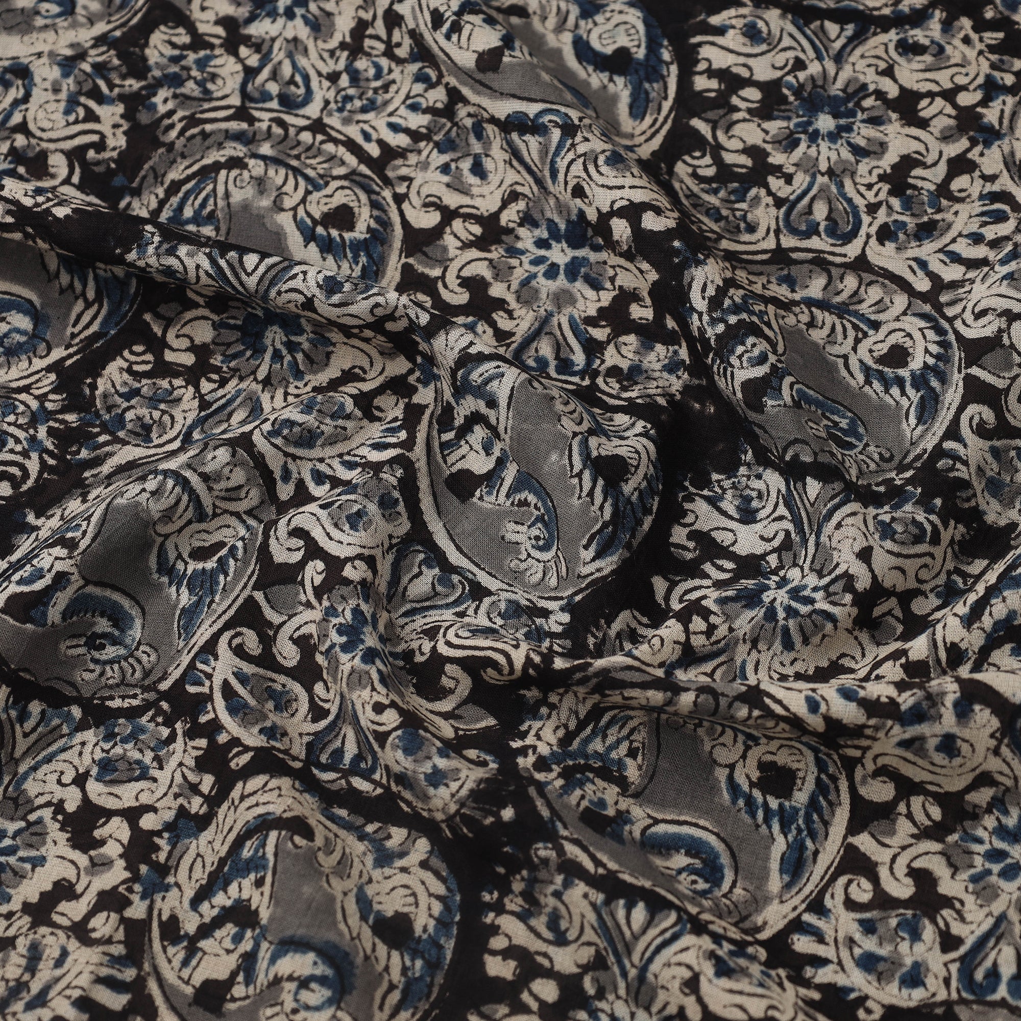 VENKATA BHANU KALAMKARI PEDANA Black - Pedana Hand Block Print Mul Cotton Kalamkari Fabric 12 - view 3