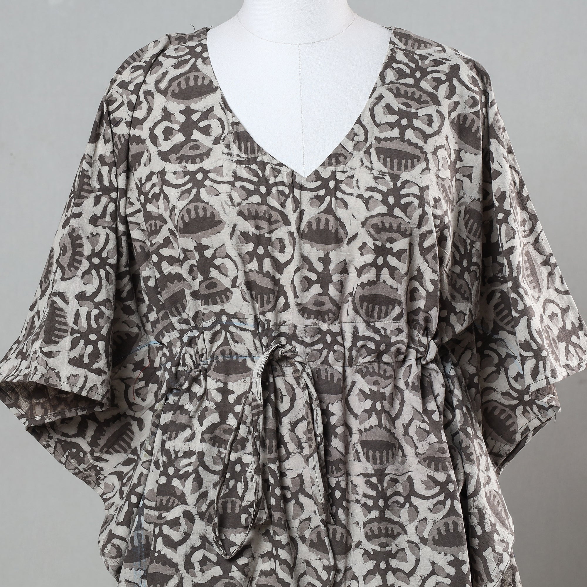 ITOKRI CASUALS Brown - Bagru Block Printed Cotton Kaftan with Tie-Up Waist (Short) - view 2
